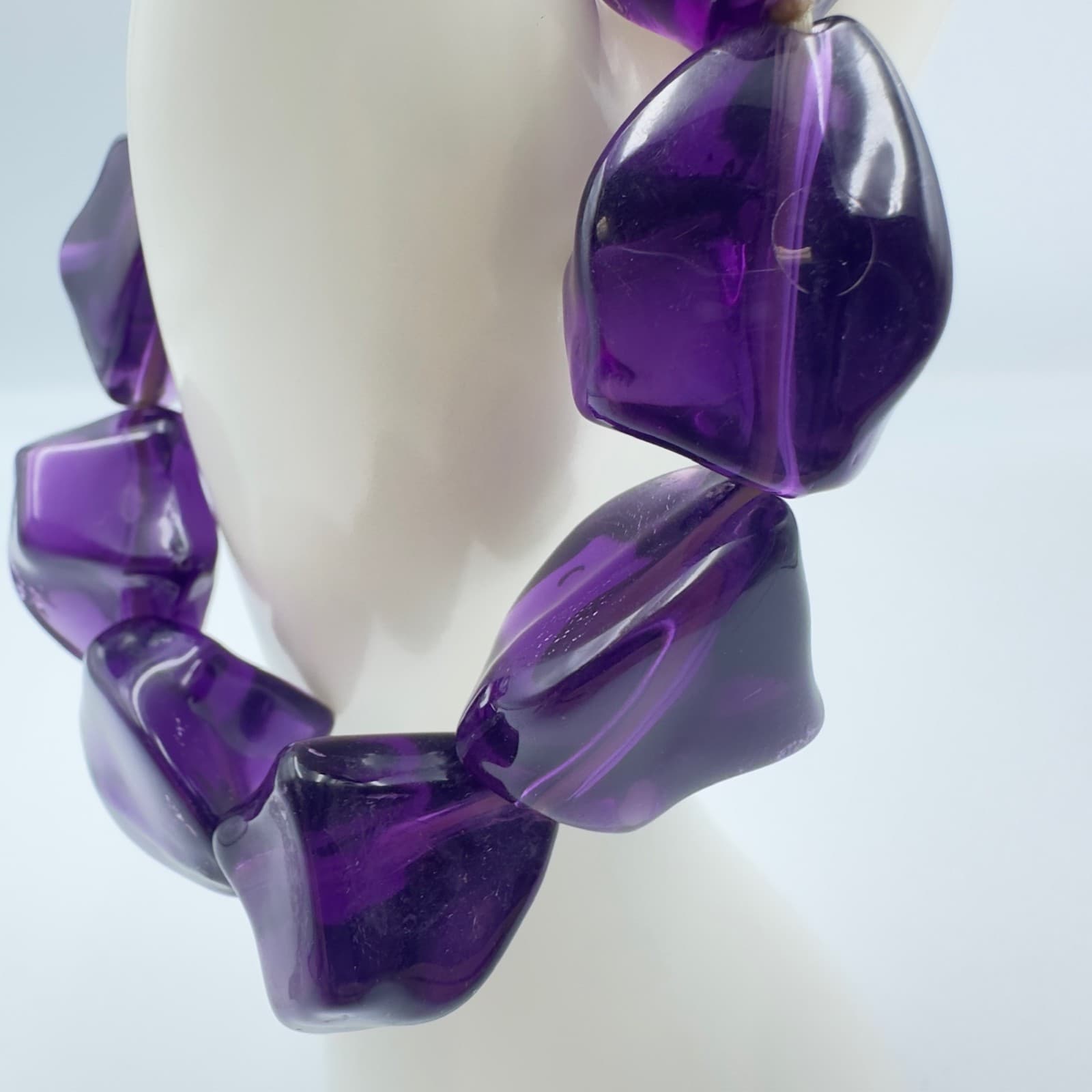 Chunky Purple Acrylic Nugget Bead Bracelet Bold Statement Style - Thumbnail 4
