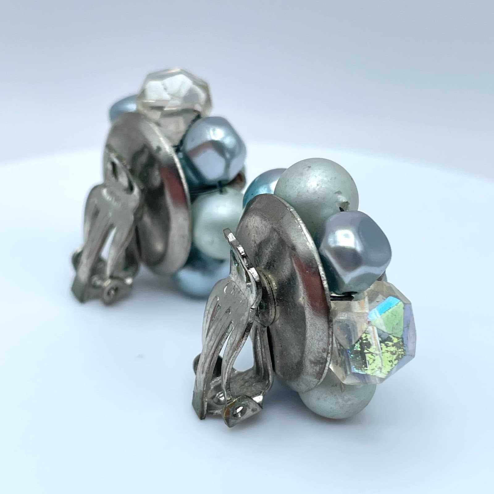 Vintage 90s Japan Faux Pearl Earrings Silver Tone Boho Women's Classic Jewelry - Thumbnail 4