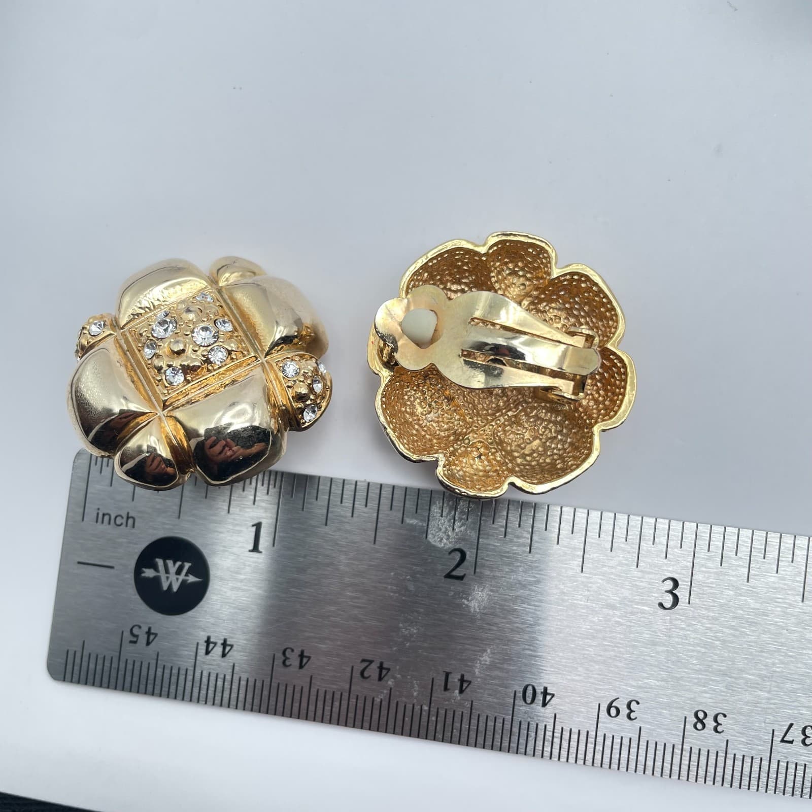 Vintage 80s Gold Tone Glass Flower Earrings Chunky Statement Fashion Jewelry - Thumbnail 9
