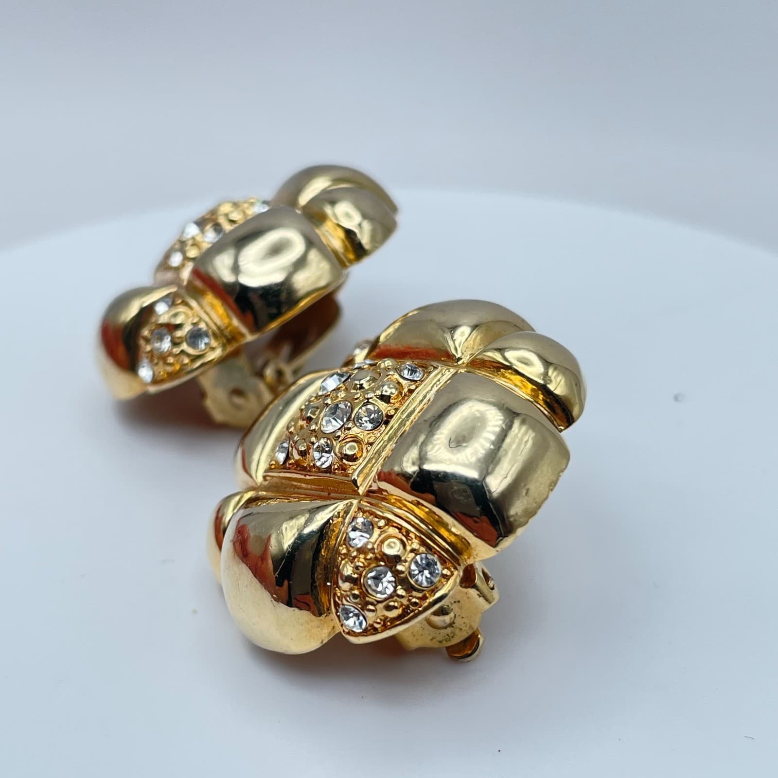 Vintage 80s Gold Tone Glass Flower Earrings Chunky Statement Fashion Jewelry - Thumbnail 7