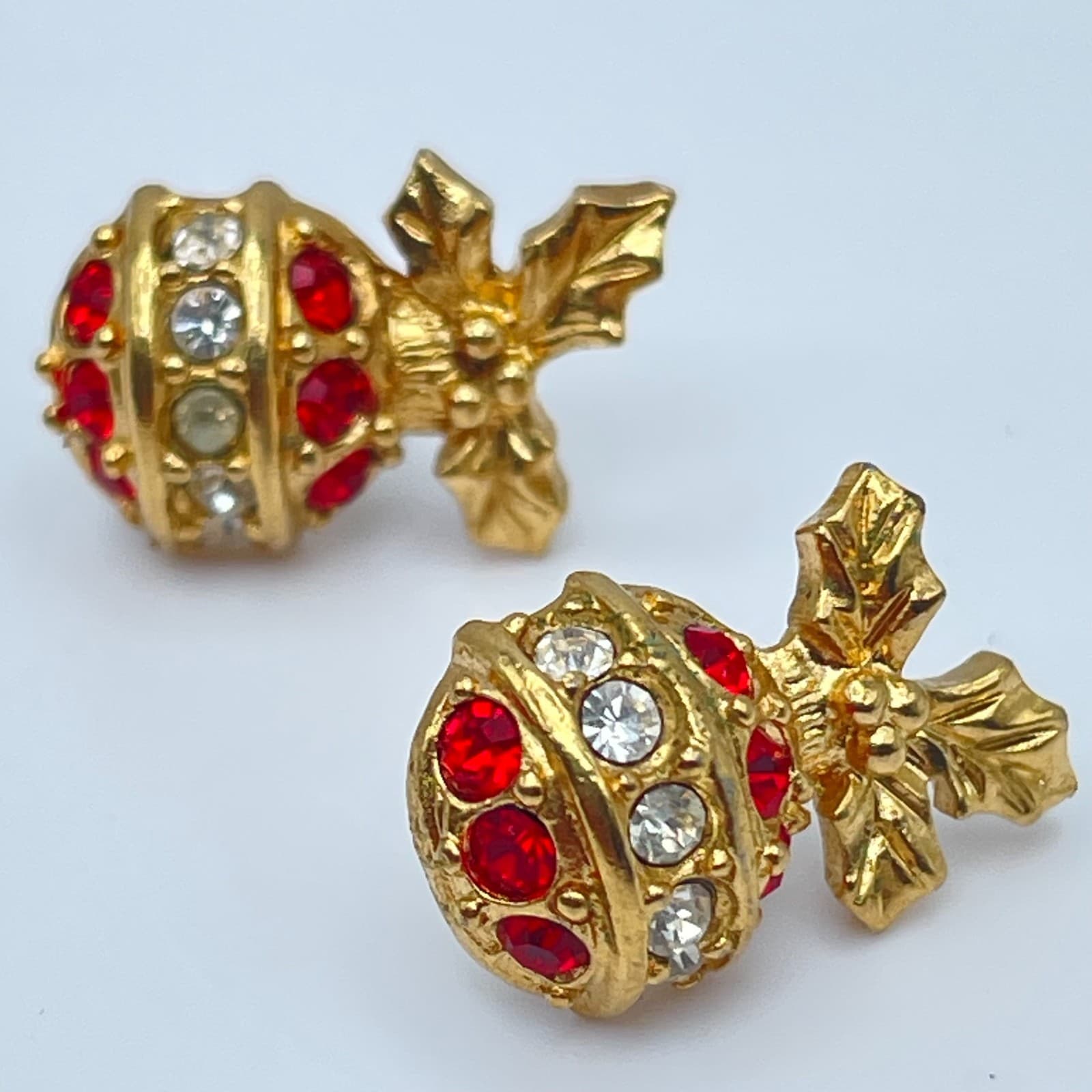 Vintage 80s 90s Avon Gold Tone Ornament Stud Earrings Christmas Holiday Jewelry - Thumbnail 2