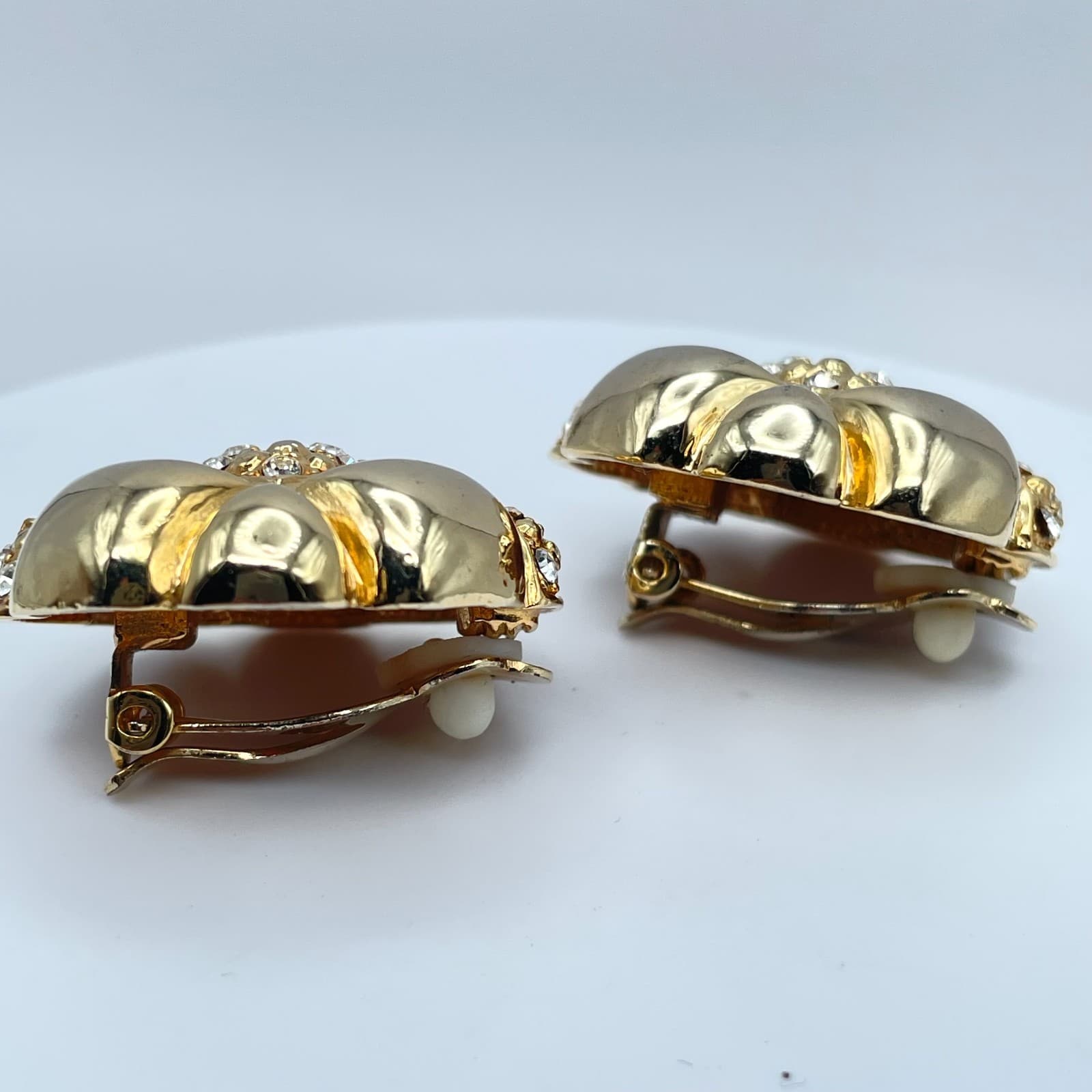 Vintage 80s Gold Tone Glass Flower Earrings Chunky Statement Fashion Jewelry - Thumbnail 8