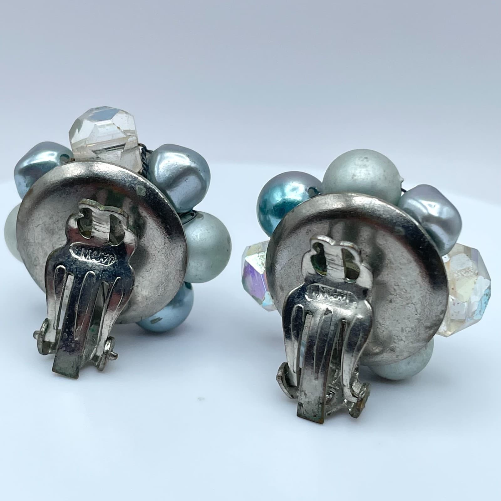 Vintage 90s Japan Faux Pearl Earrings Silver Tone Boho Women's Classic Jewelry - Thumbnail 3