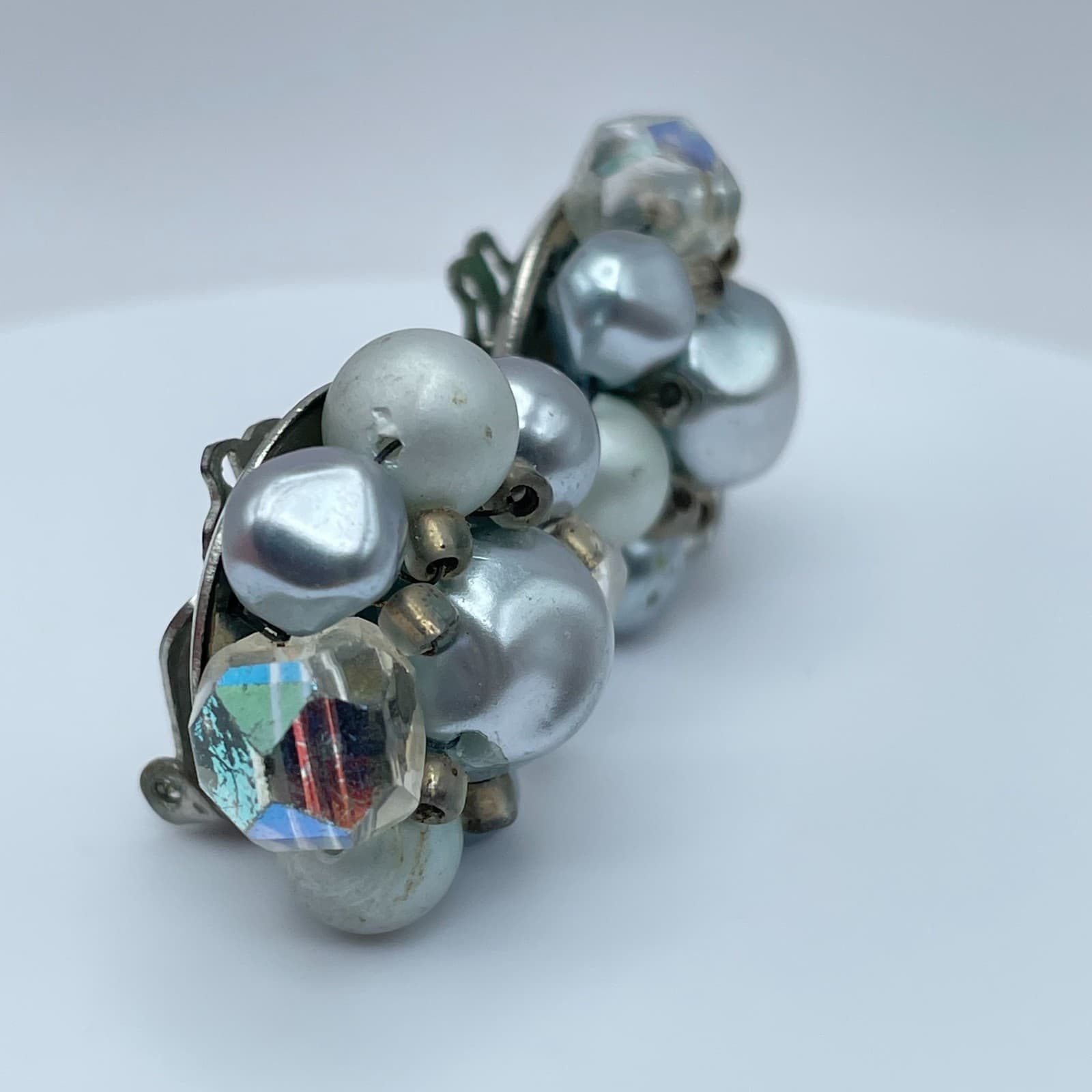 Vintage 90s Japan Faux Pearl Earrings Silver Tone Boho Women's Classic Jewelry - Thumbnail 5