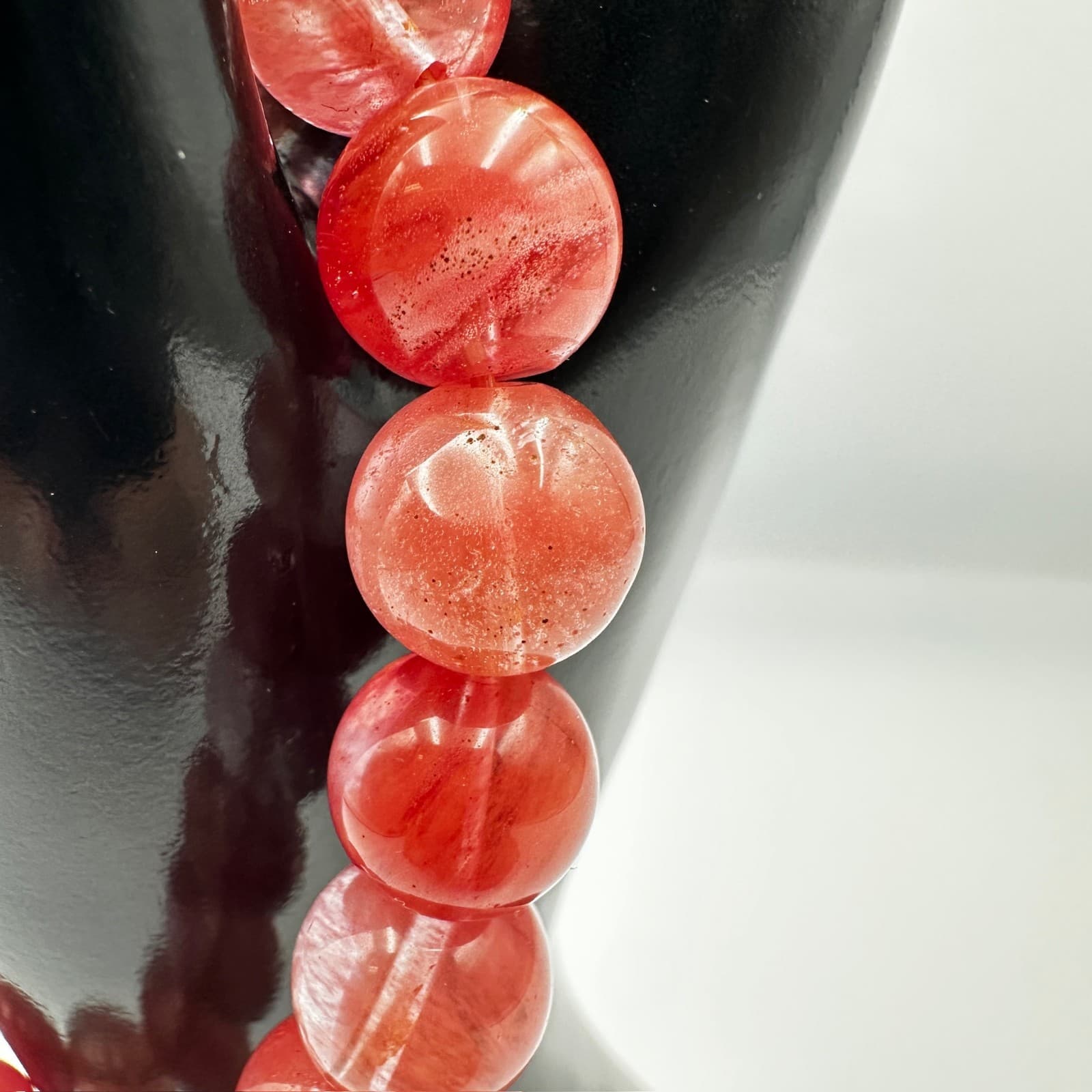 Pink Crackle Glass Bead Stretch Bracelet Sparkly Boho Chic - Thumbnail 3