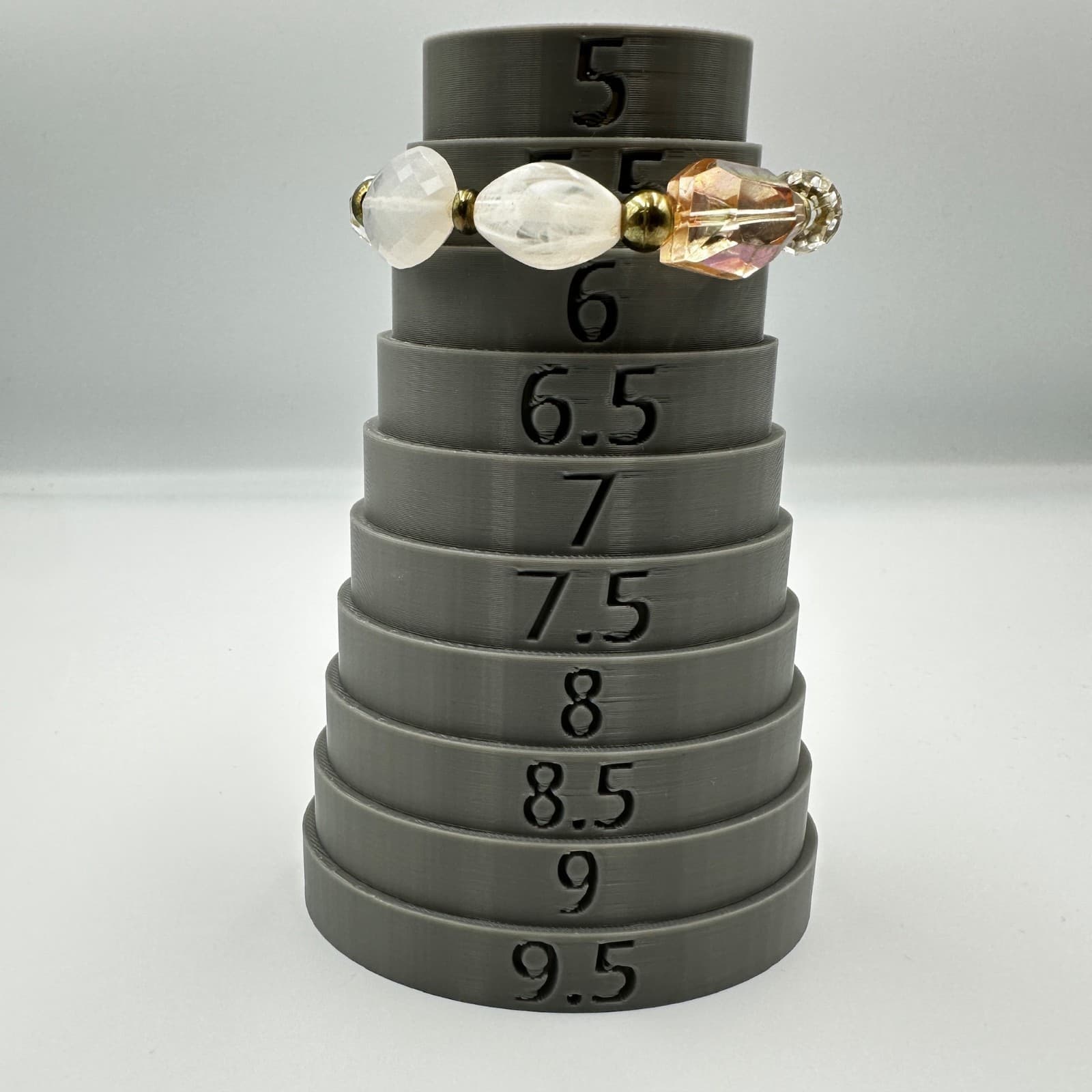 Neutral Faceted Bead Stretch Bracelet w/ Gold Accents Chic Minimalist - Thumbnail 5