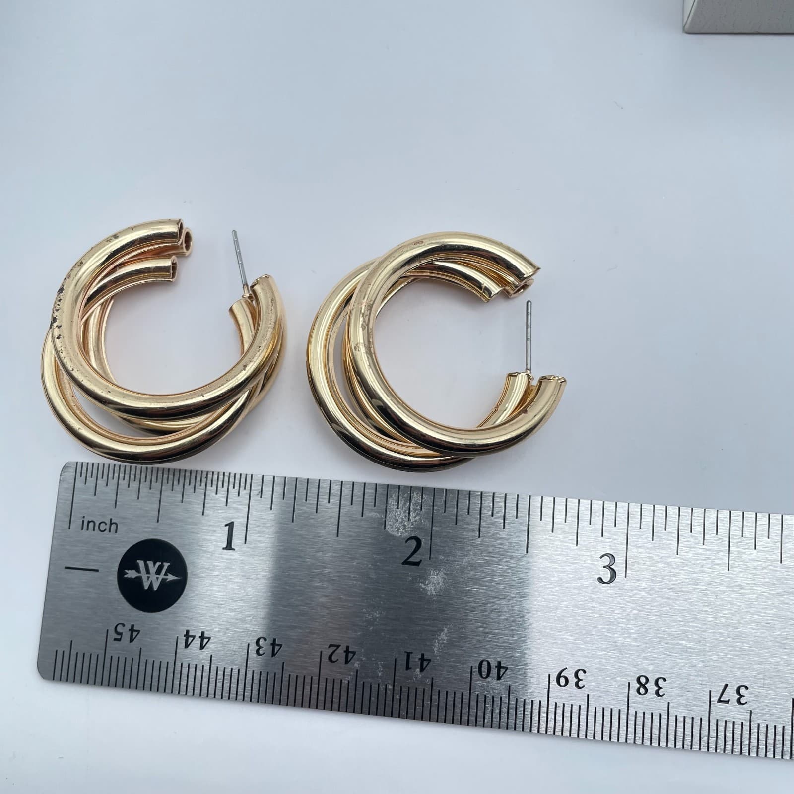 Vintage 90s Gold Tone Multi-Hoop C-Shaped Earrings Chunky Fashion Jewelry - Thumbnail 8