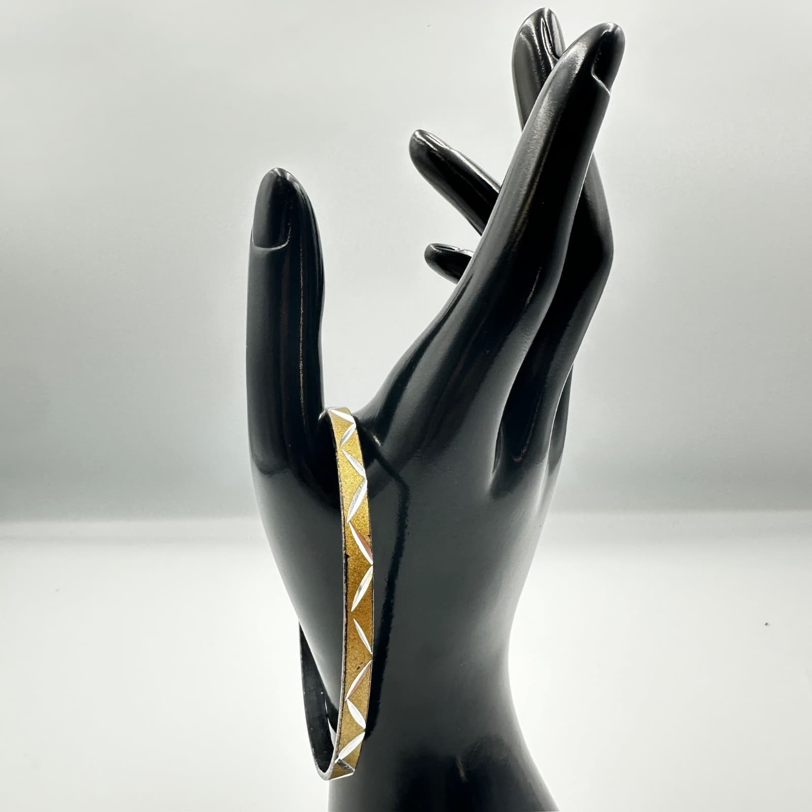 Vintage Gold-Tone Etched Bangle Bracelet – Geometric Triangle Design - Image 1