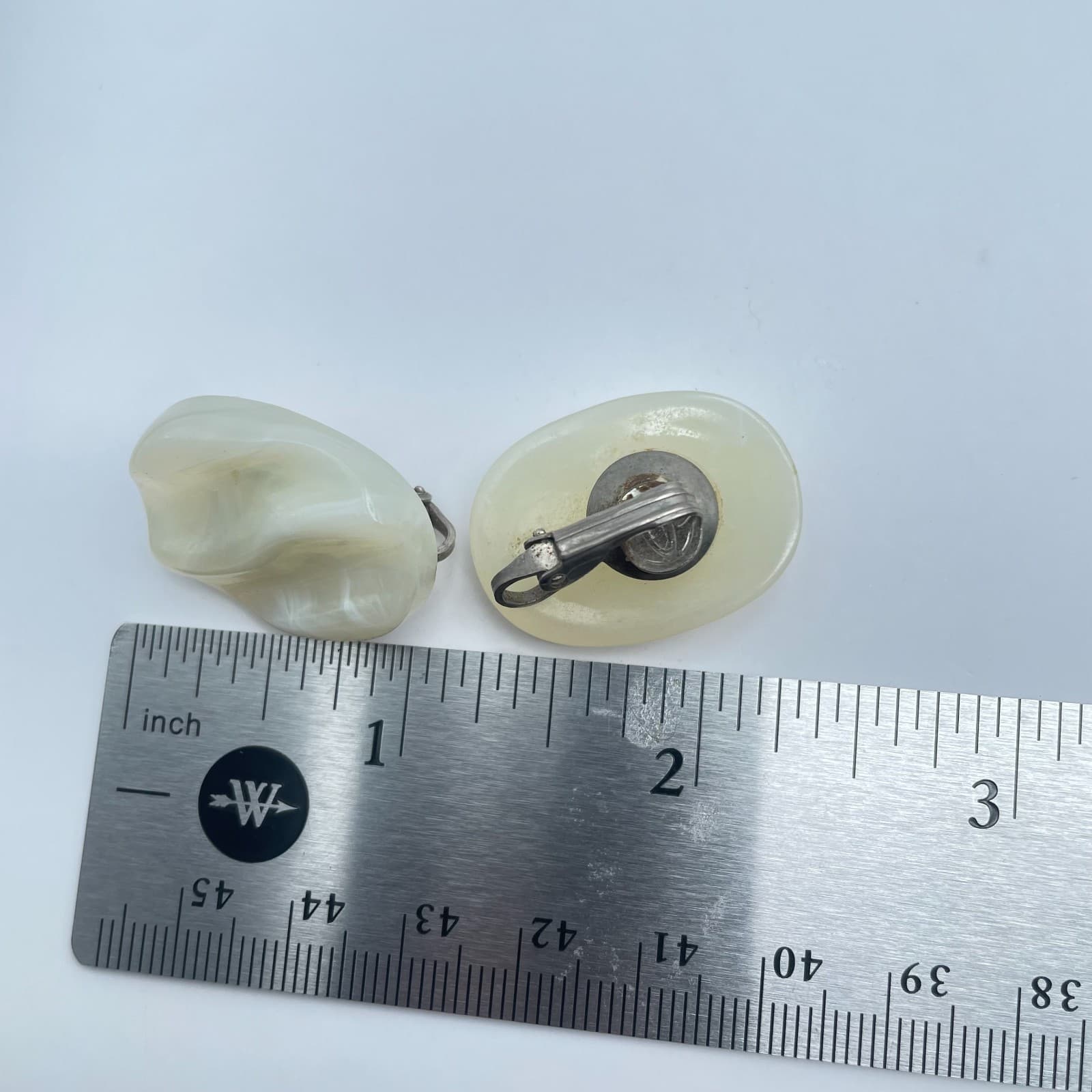 Vintage 90s Cream Oval Earrings Statement Retro Women's Classic Fashion Jewelry - Thumbnail 8