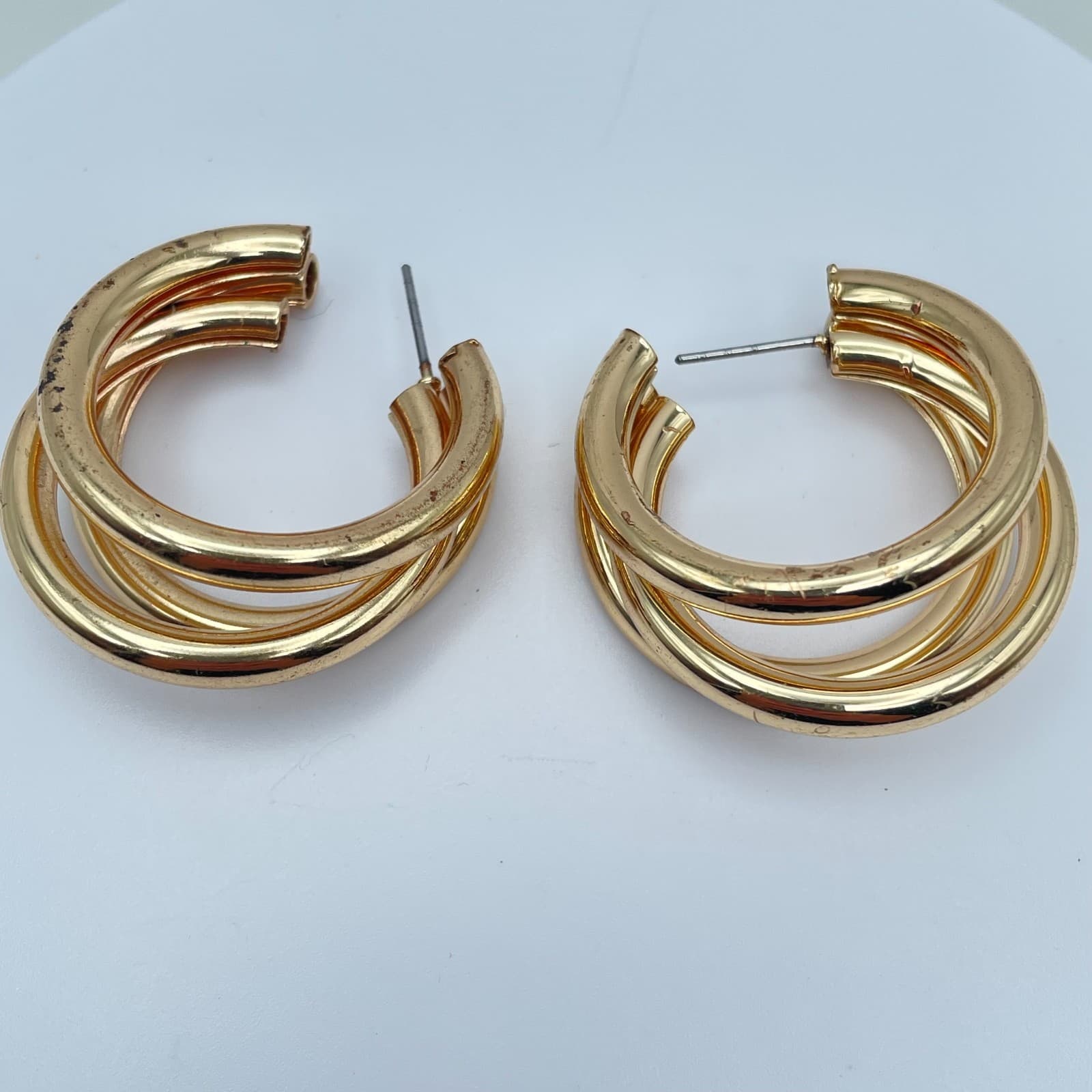 Vintage 90s Gold Tone Multi-Hoop C-Shaped Earrings Chunky Fashion Jewelry - Thumbnail 2