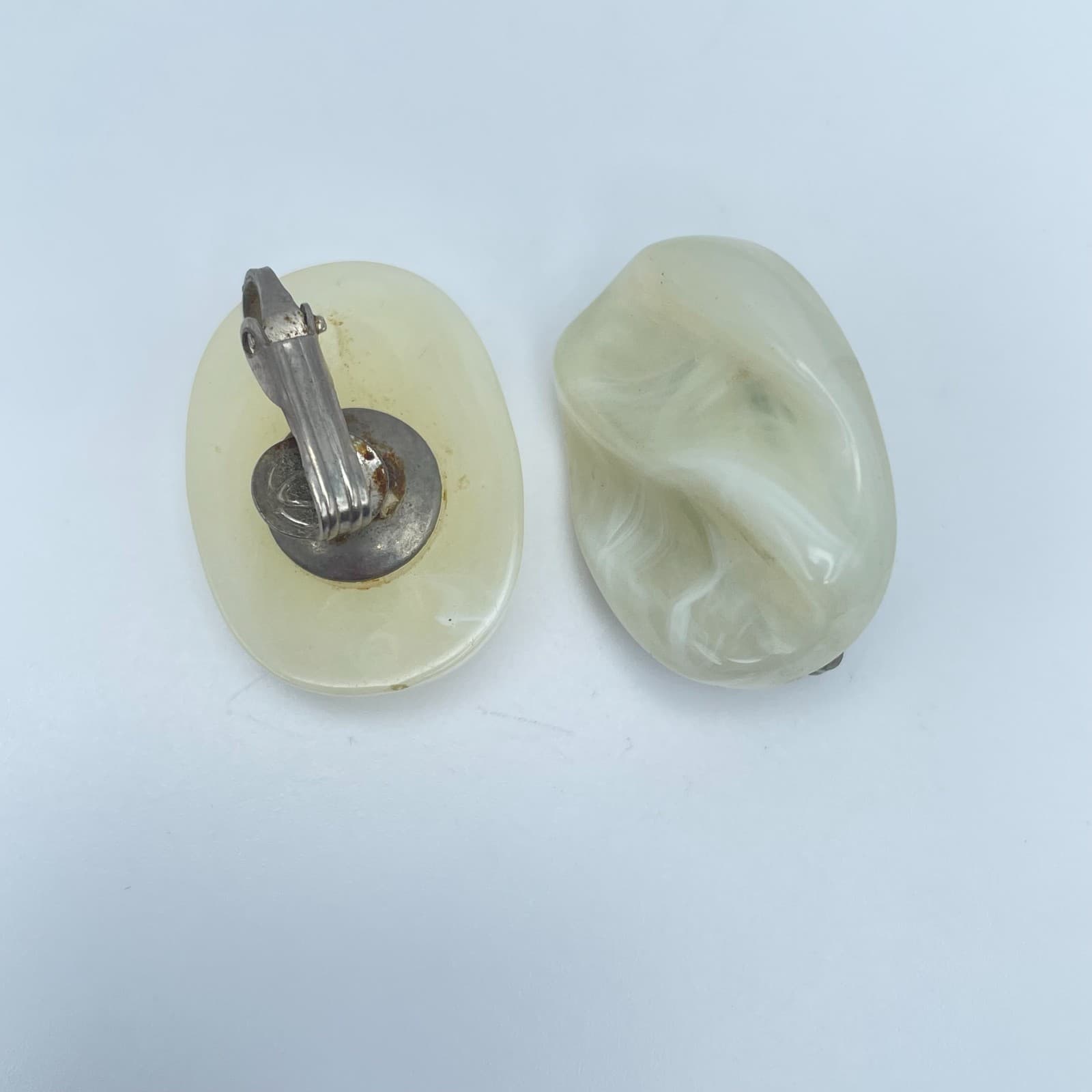 Vintage 90s Cream Oval Earrings Statement Retro Women's Classic Fashion Jewelry - Thumbnail 7