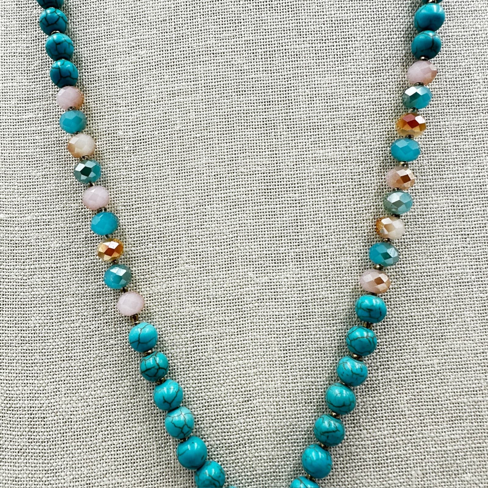 Turquoise Beaded Tassel Necklace Boho Western Festival Style - Thumbnail 3