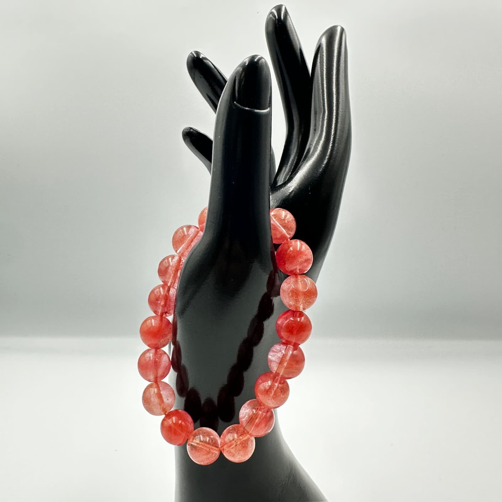 Pink Crackle Glass Bead Stretch Bracelet Sparkly Boho Chic - Image 1