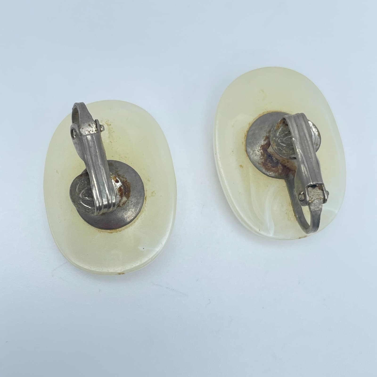 Vintage 90s Cream Oval Earrings Statement Retro Women's Classic Fashion Jewelry - Thumbnail 6