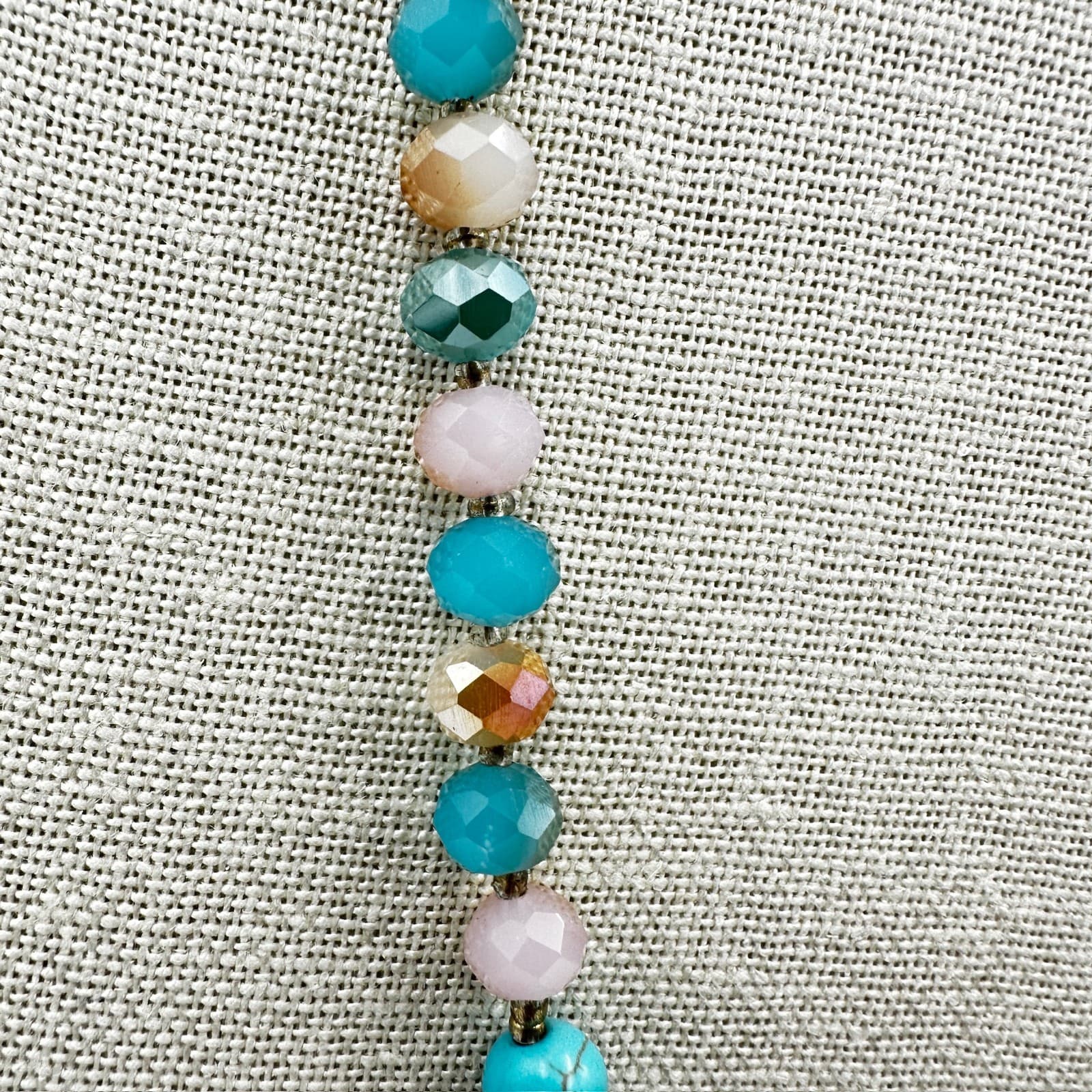 Turquoise Beaded Tassel Necklace Boho Western Festival Style - Thumbnail 4