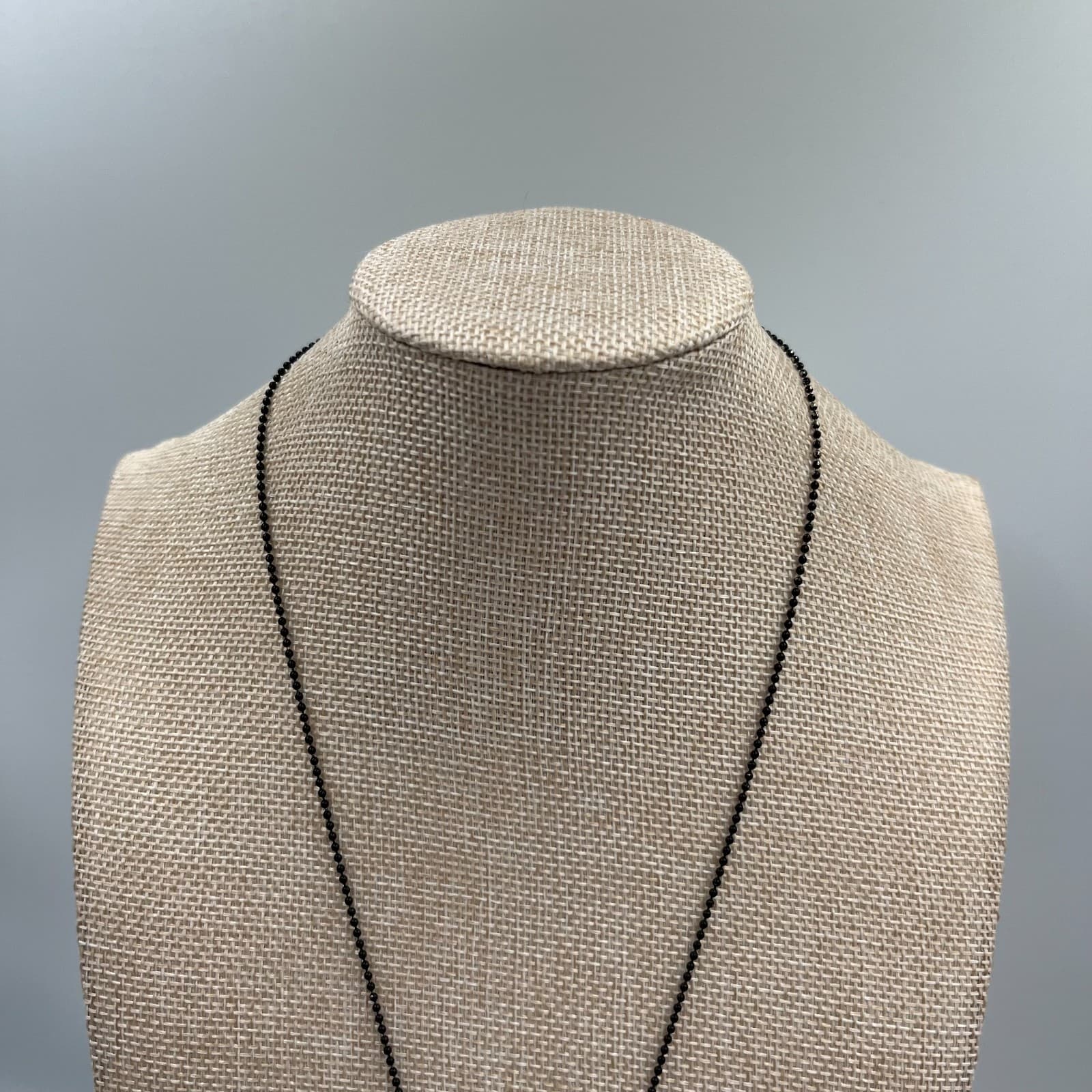 Vintage Faux Pearl Pendant Necklace Black Ball Chain Ornate Filigree Cap Large - Thumbnail 2