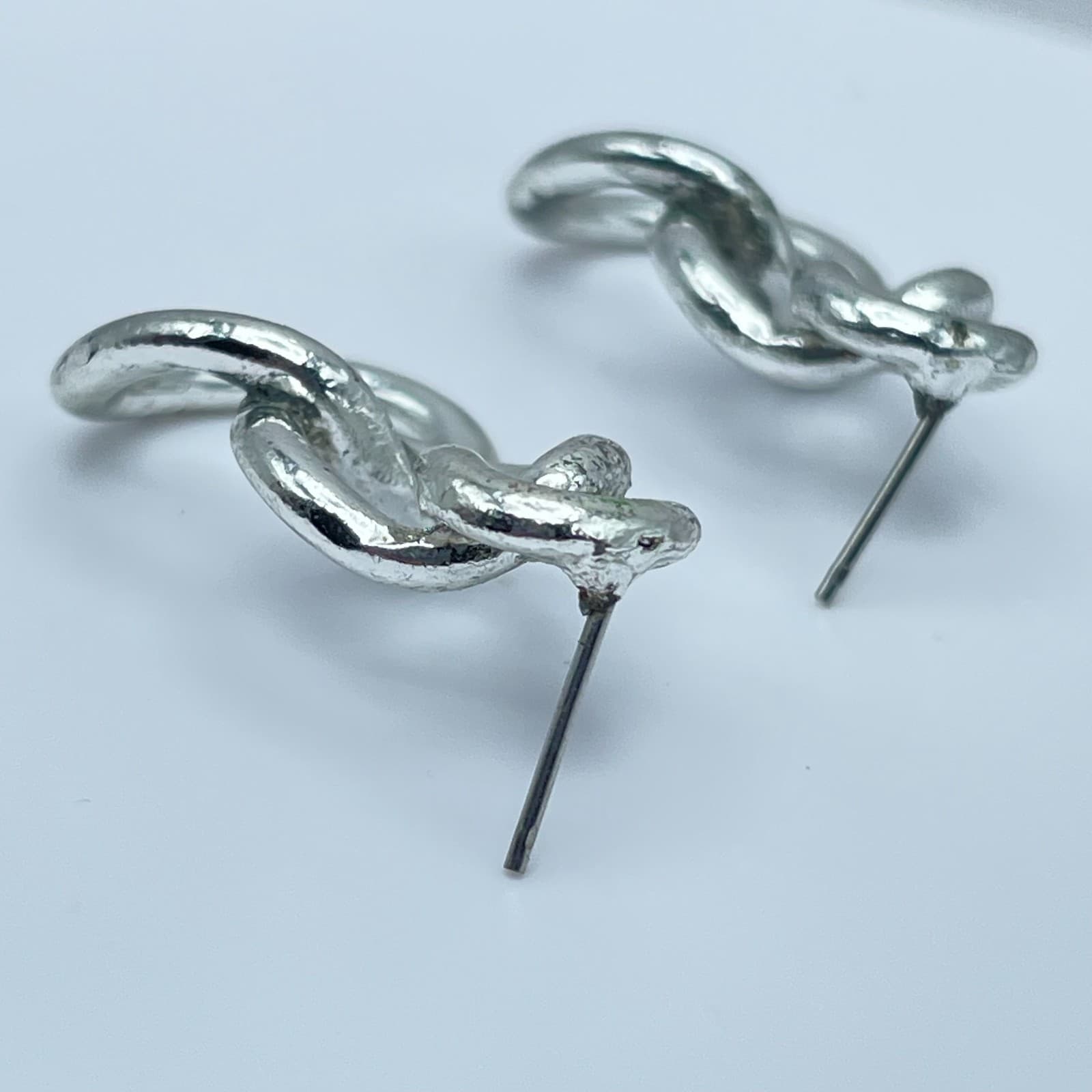 Vintage 90s Silver Tone Triple Graduated Hoop Drop Dangle Earrings Modernist - Thumbnail 6