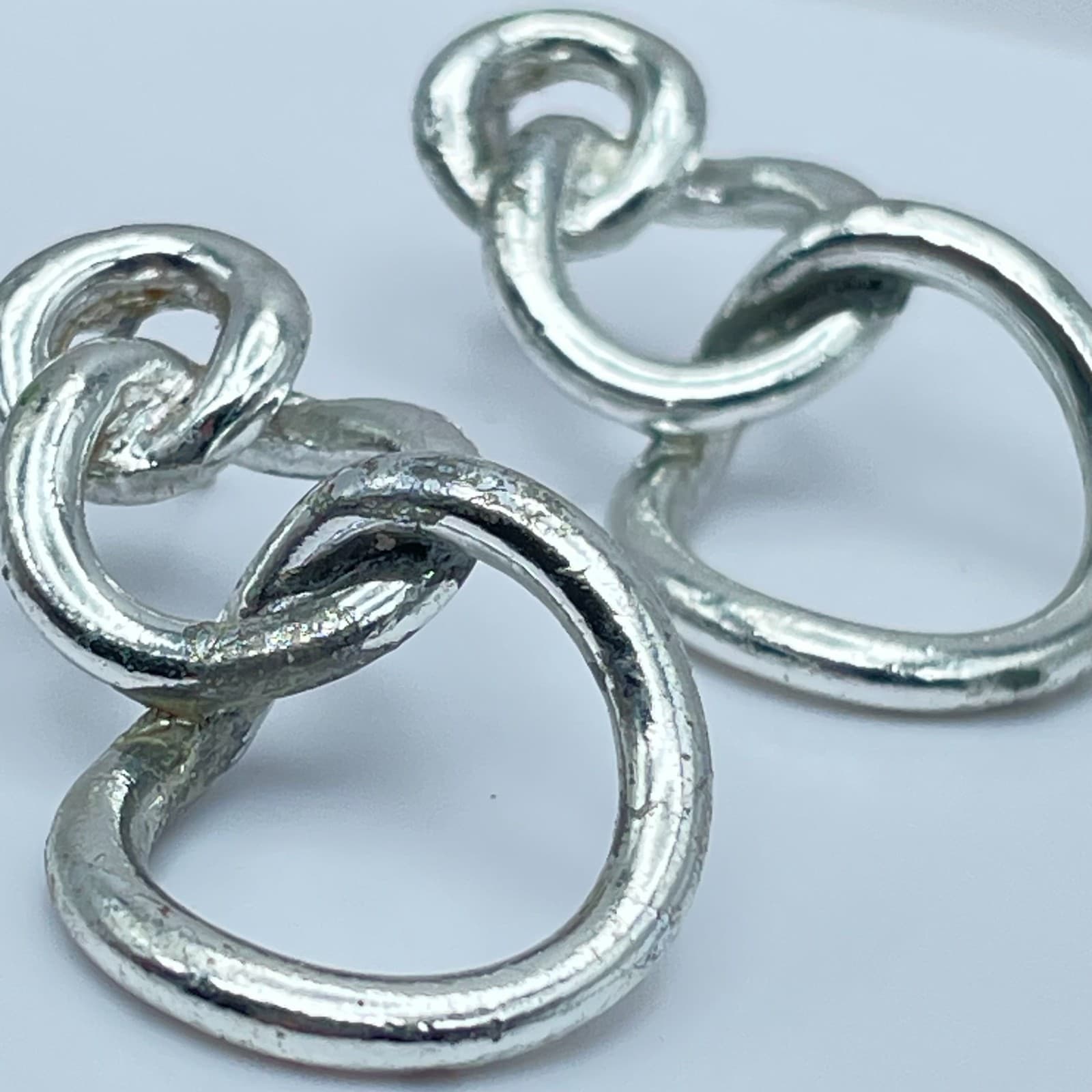 Vintage 90s Silver Tone Triple Graduated Hoop Drop Dangle Earrings Modernist - Thumbnail 8