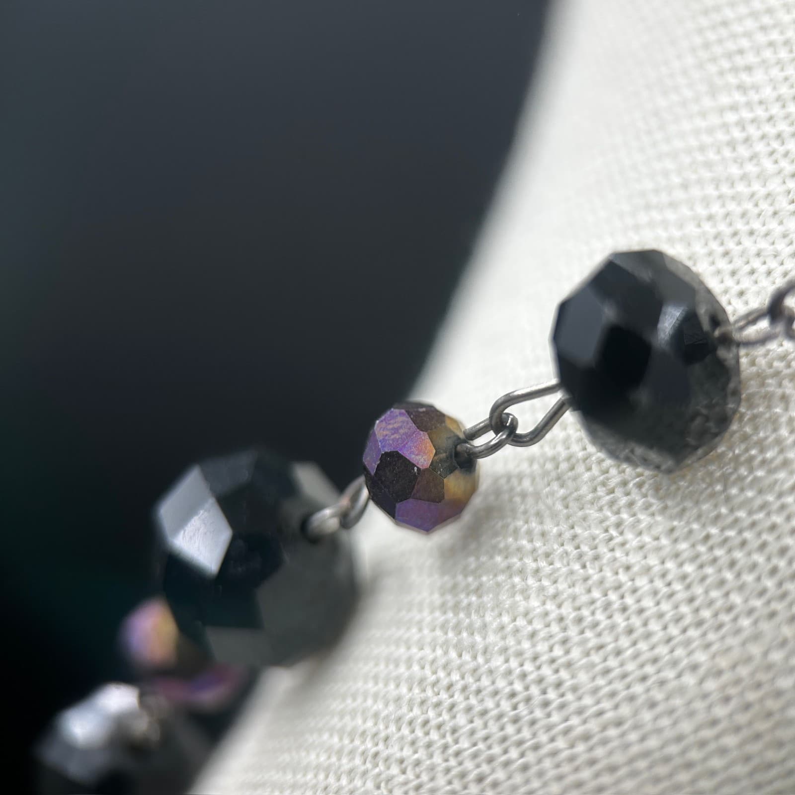 Vintage Black Beaded Chain Necklace Gothic Minimalist 21in - Thumbnail 8