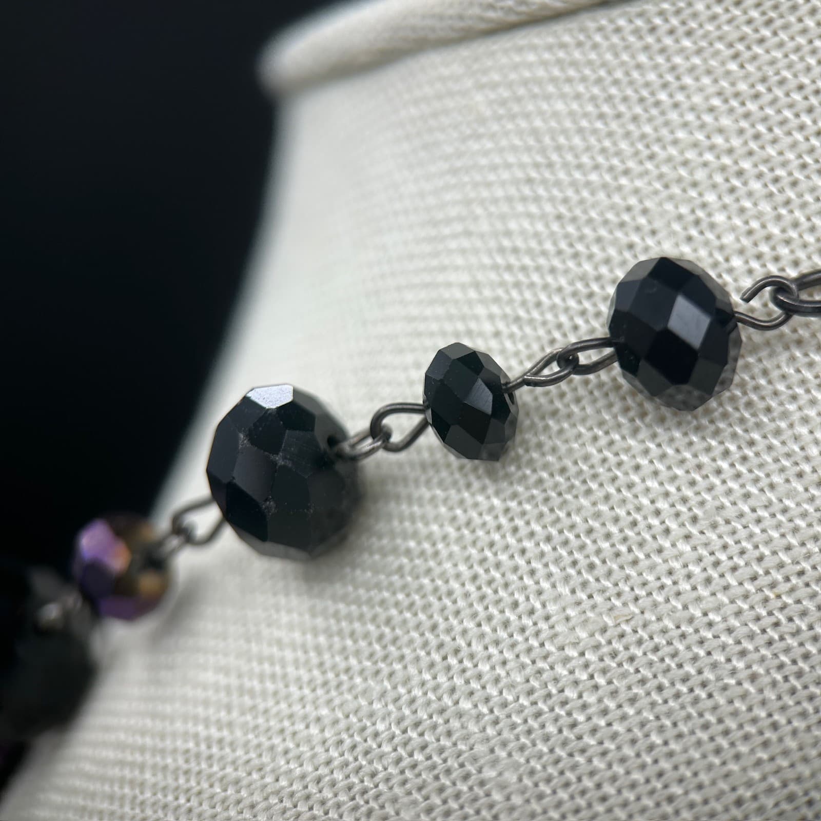 Vintage Black Beaded Chain Necklace Gothic Minimalist 21in - Thumbnail 7