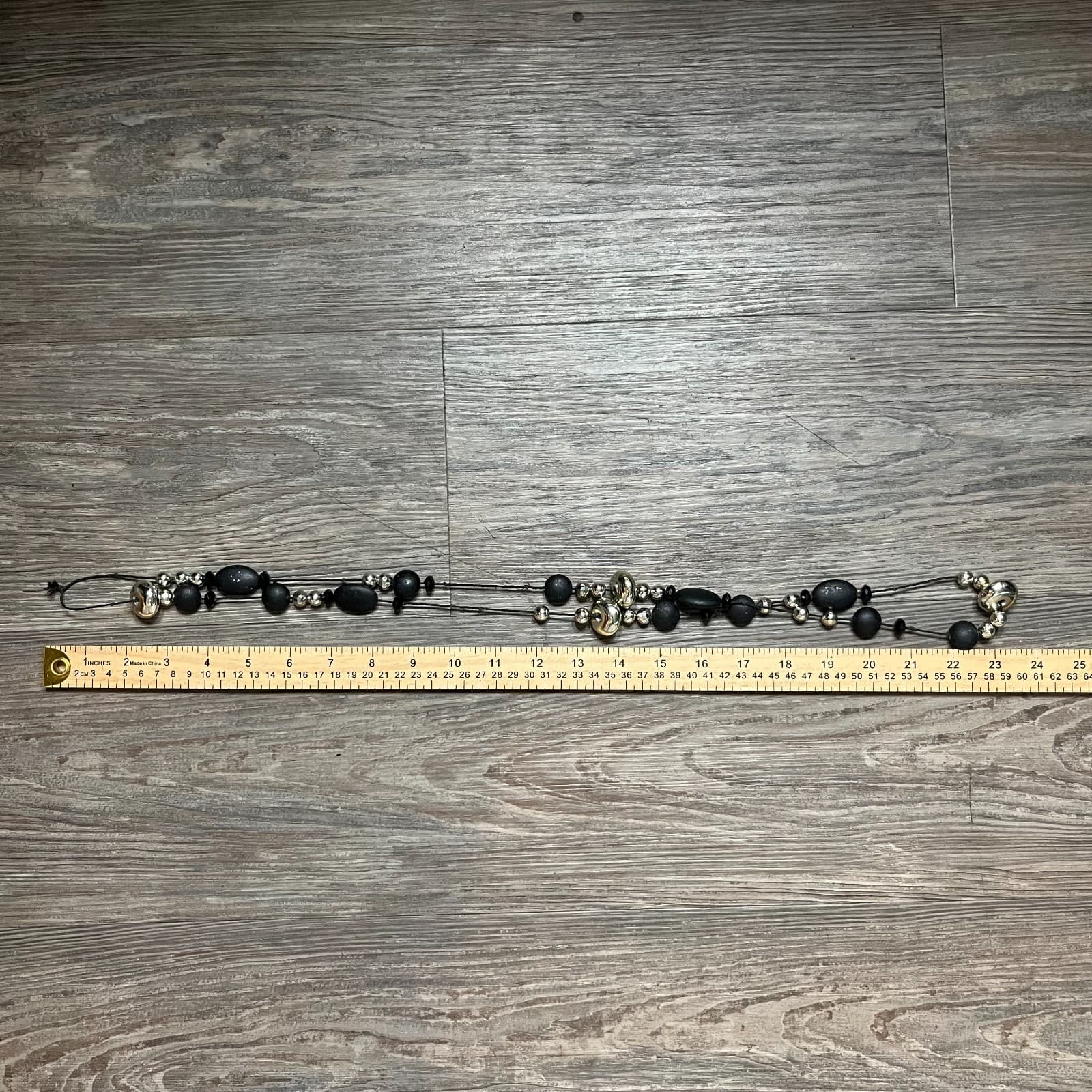 Vintage Black & Silver Tone Beaded Necklace Long Opera Length Flapper Art Deco - Thumbnail 7