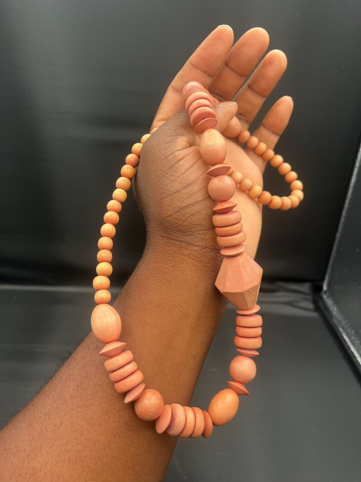 Vintage Wooden Bead Necklace Chunky Statement Natural Wood - Thumbnail 5