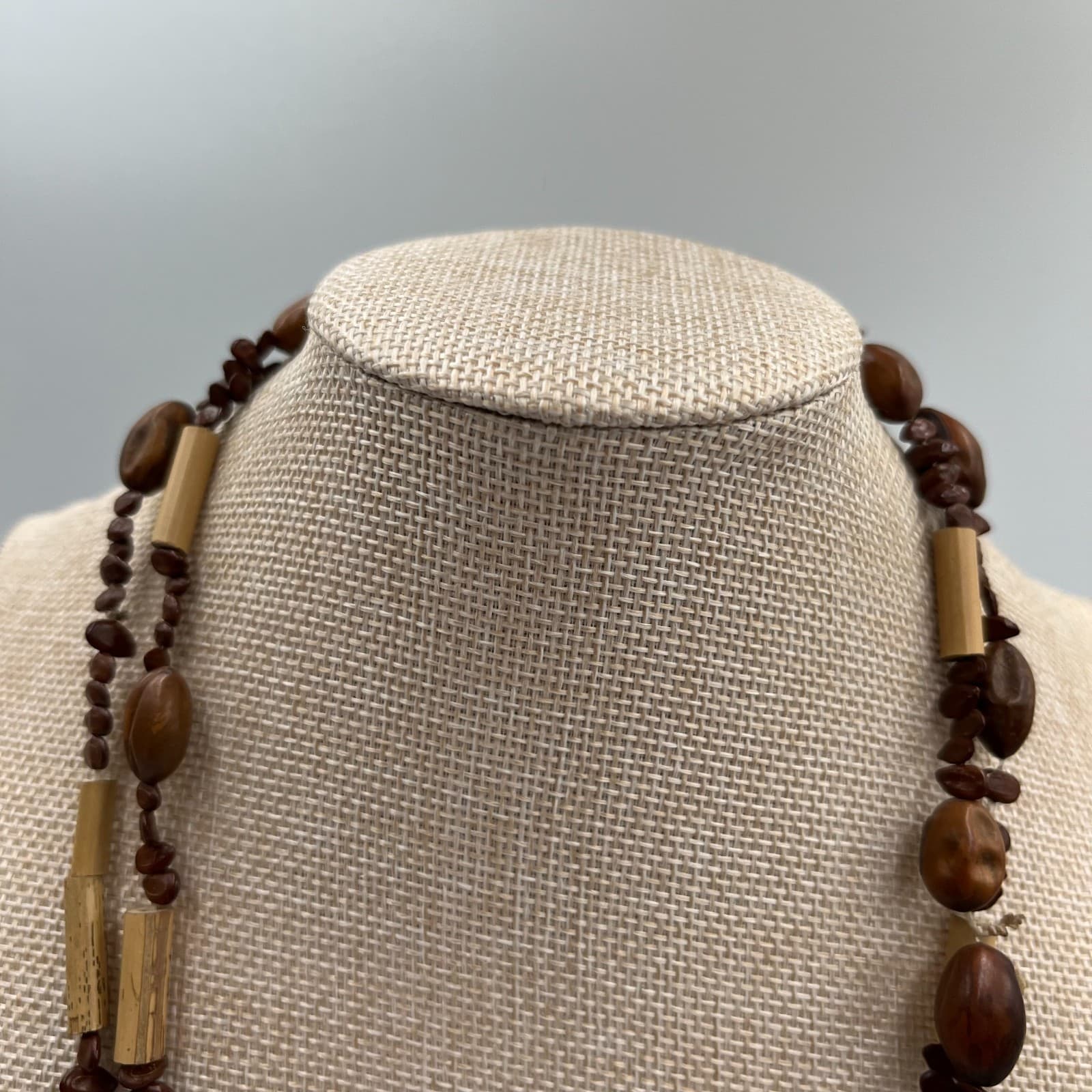 Vtg Job's Tears Natural Seed Beaded Necklace Wood Accents Bohemian Ethnic Tribal - Thumbnail 2