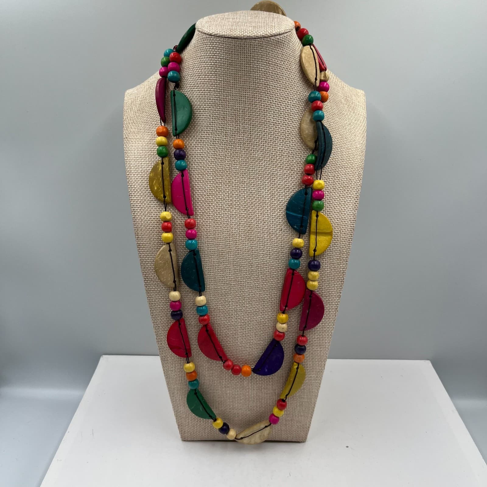 Vintage Tagua Nut Necklace Vegetable Ivory Boho Beaded Statement Artisan Tribal - Image 1