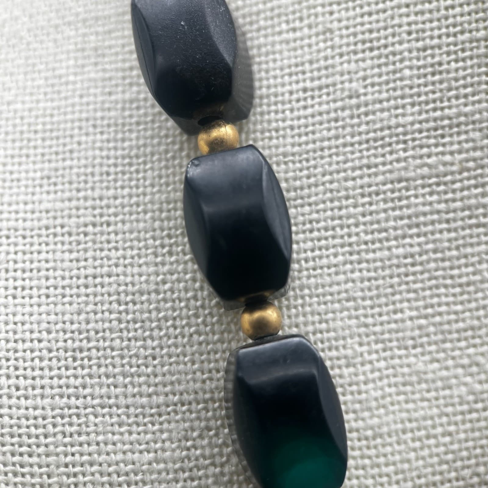 Vintage Black Lucite Chunky Beaded Necklace Gold Tone Accents - Thumbnail 6