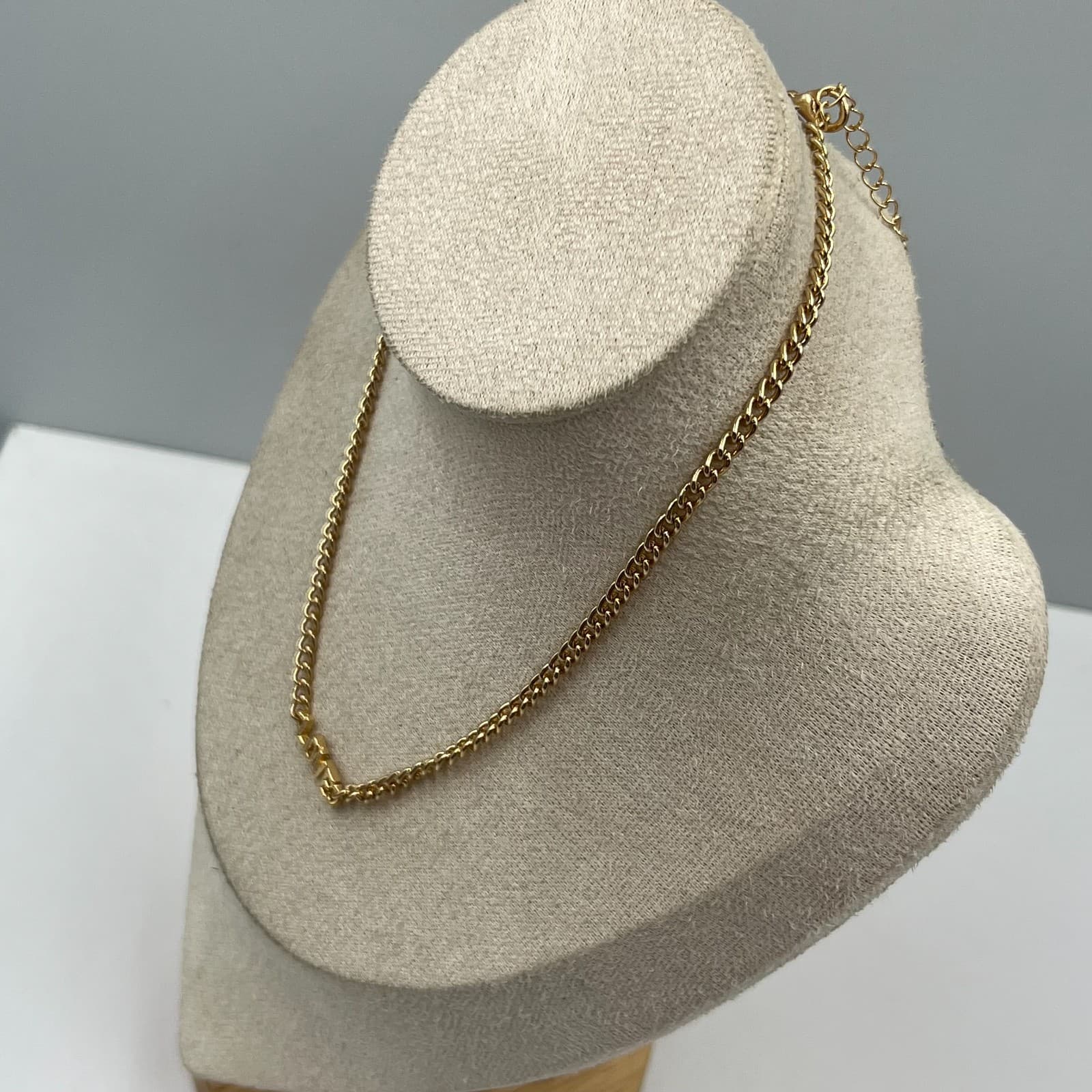 Vtg 90s Gold Tone Love Script Necklace Chunky Curb Chain Statement Jewelry Women - Thumbnail 5