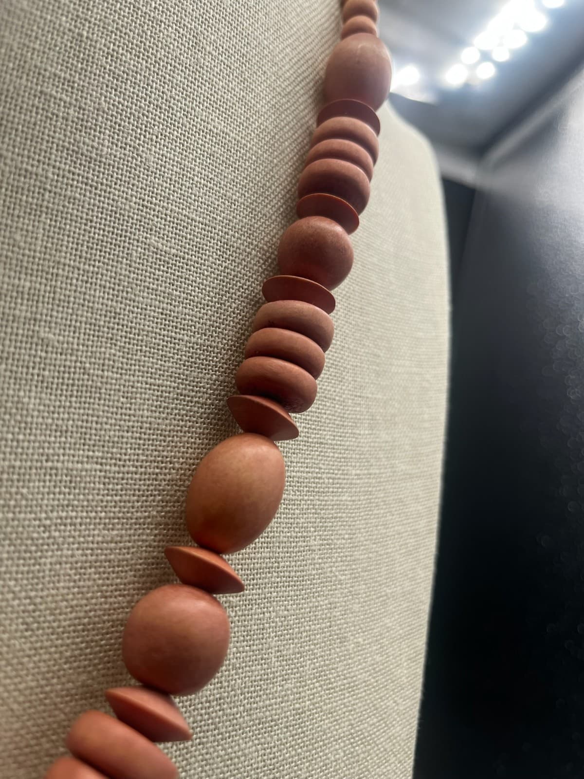 Vintage Wooden Bead Necklace Chunky Statement Natural Wood - Thumbnail 3