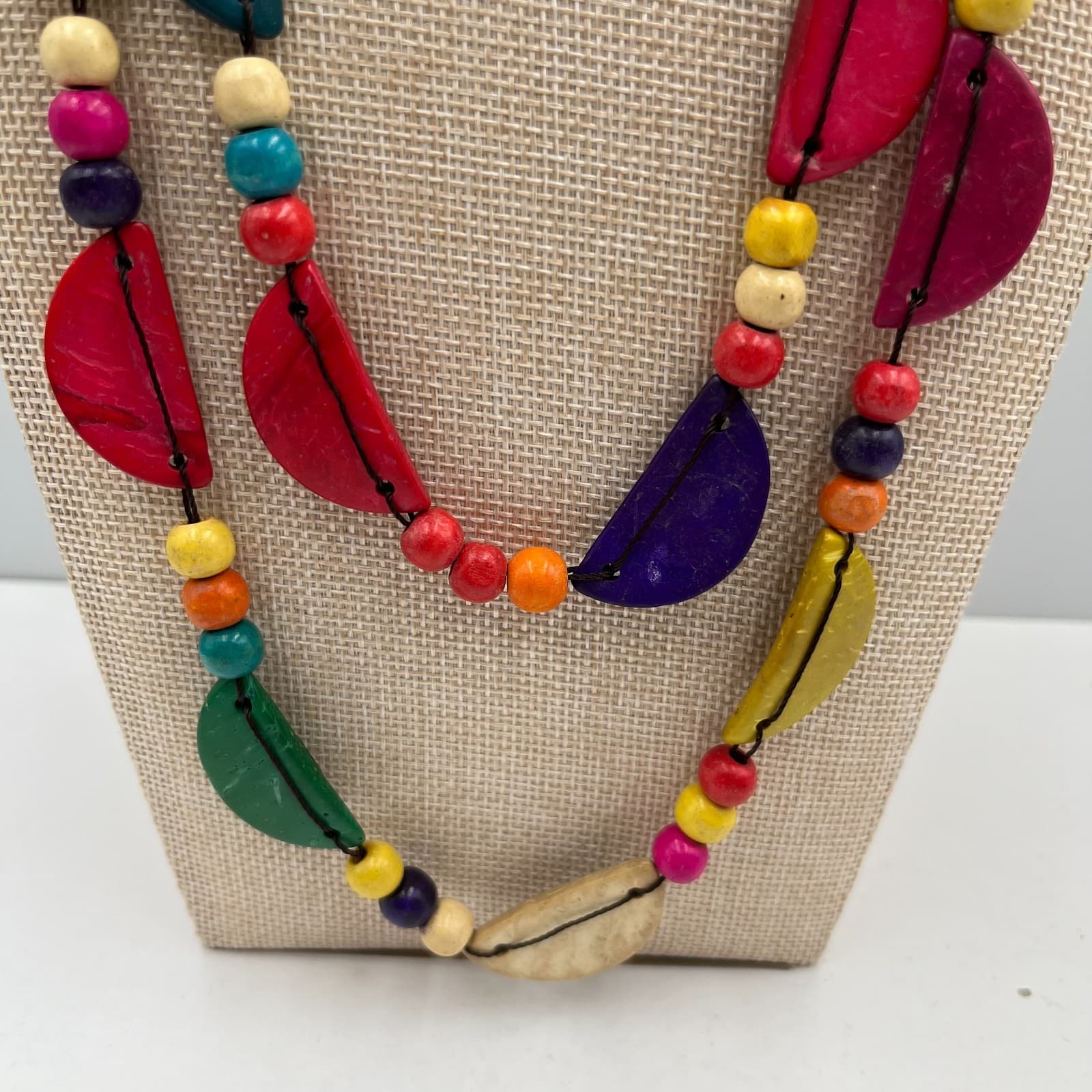 Vintage Tagua Nut Necklace Vegetable Ivory Boho Beaded Statement Artisan Tribal - Thumbnail 3