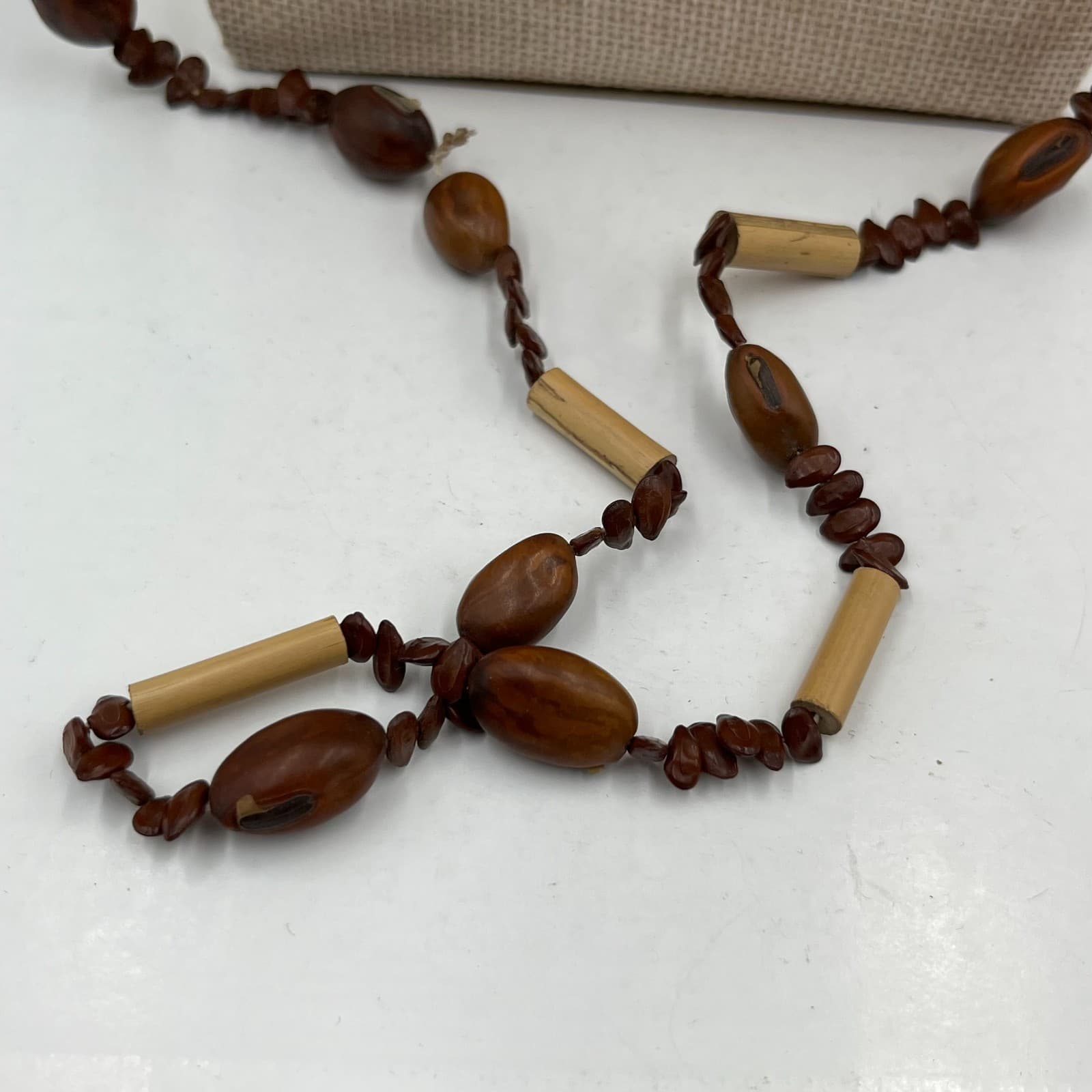 Vtg Job's Tears Natural Seed Beaded Necklace Wood Accents Bohemian Ethnic Tribal - Thumbnail 6