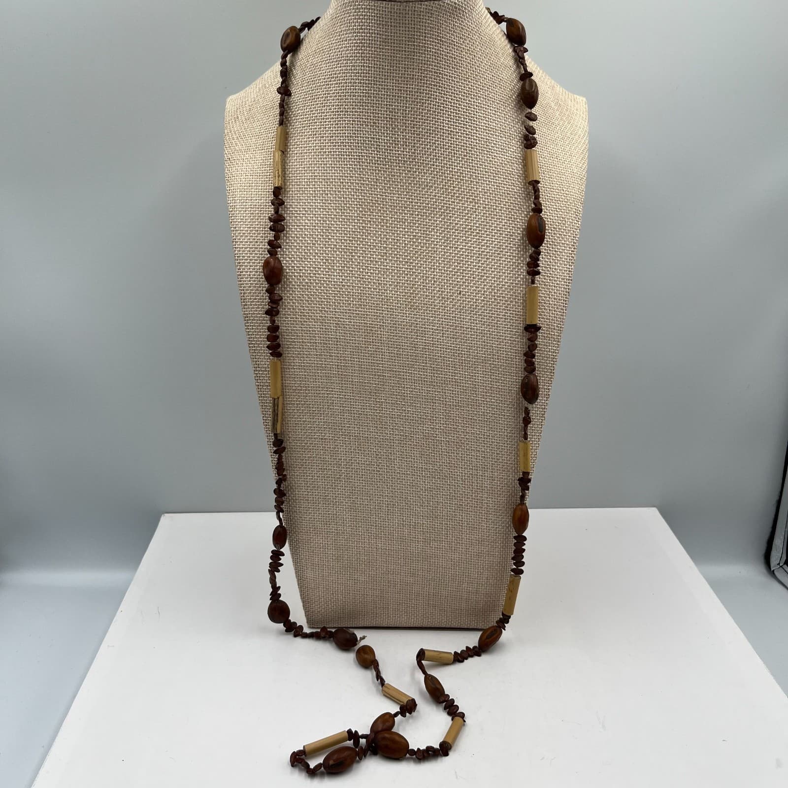 Vtg Job's Tears Natural Seed Beaded Necklace Wood Accents Bohemian Ethnic Tribal - Thumbnail 5