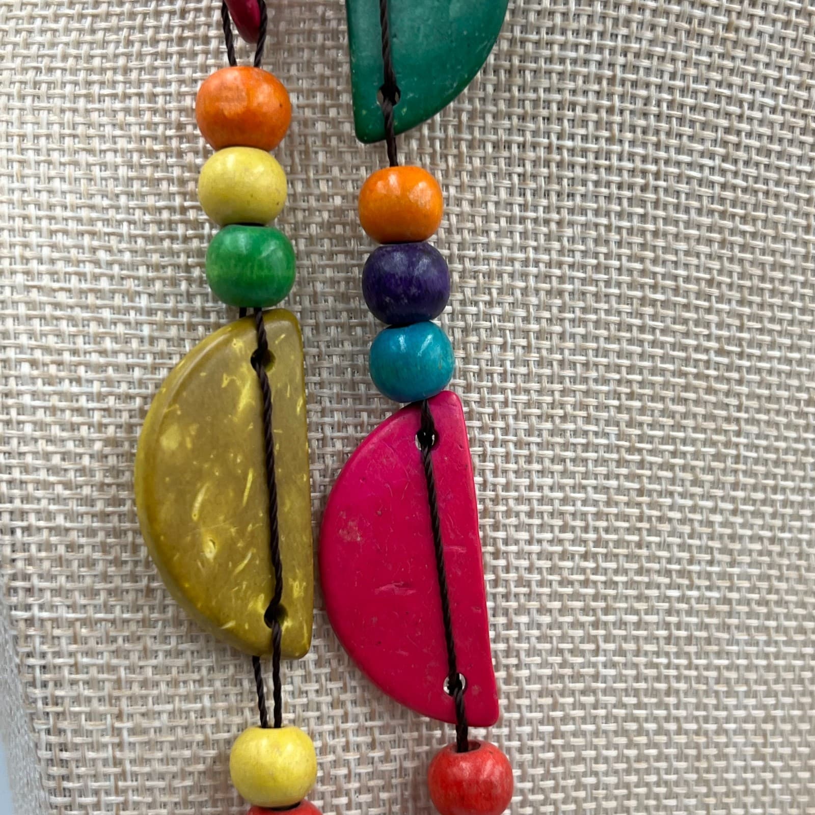 Vintage Tagua Nut Necklace Vegetable Ivory Boho Beaded Statement Artisan Tribal - Thumbnail 5