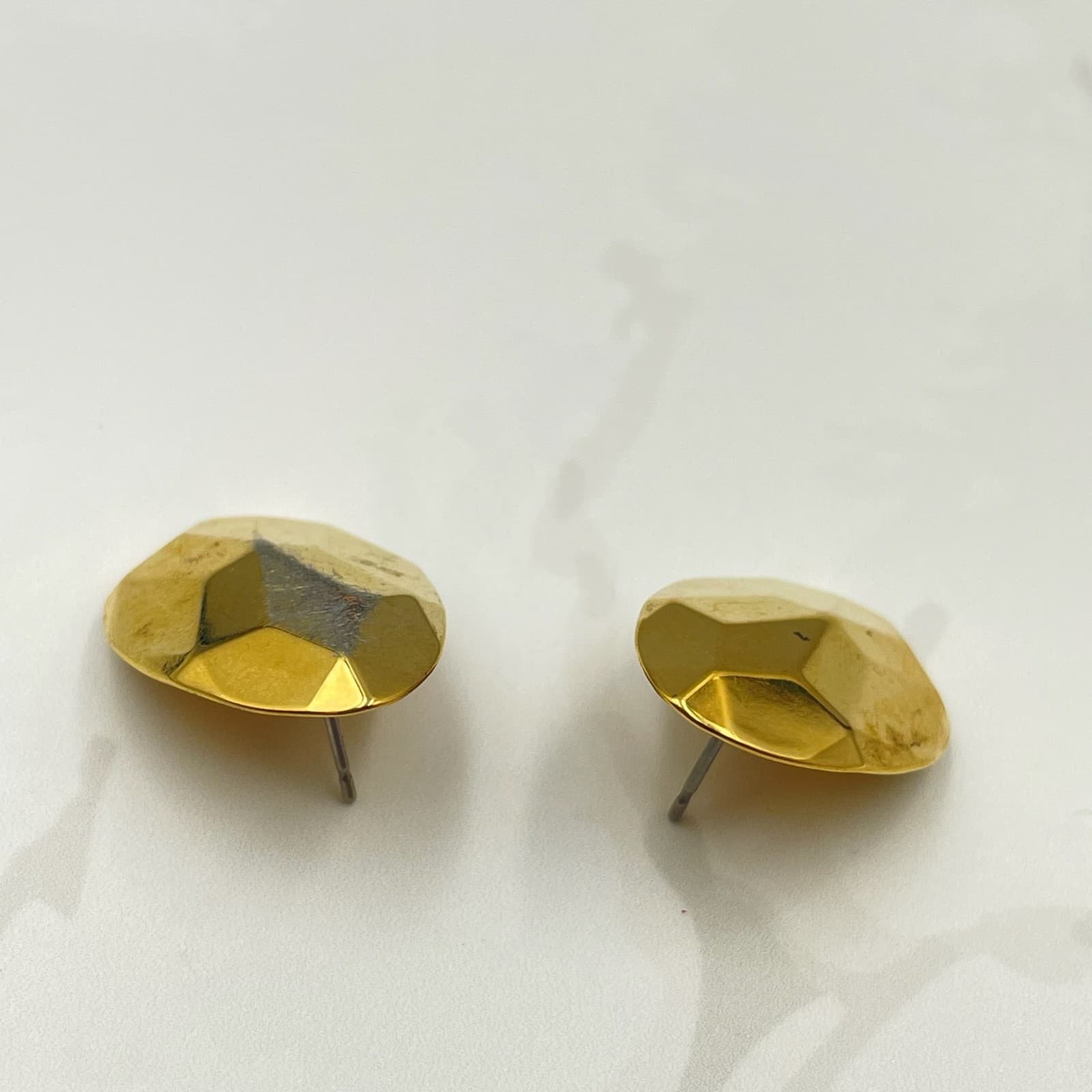 Vintage VTG Gold Tone Faceted Dome Stud Earrings Fashion Jewelry VGC - Thumbnail 4