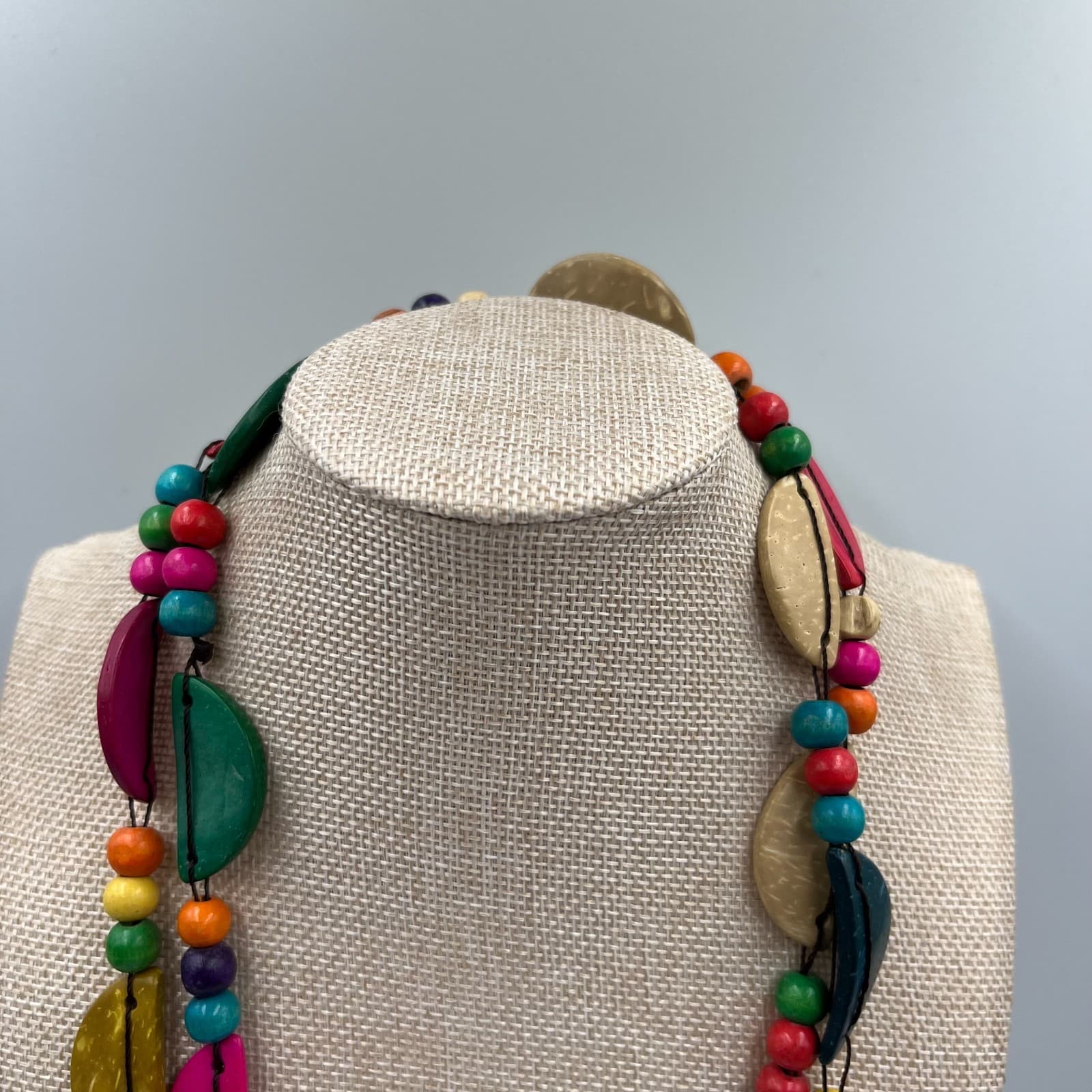 Vintage Tagua Nut Necklace Vegetable Ivory Boho Beaded Statement Artisan Tribal - Thumbnail 2