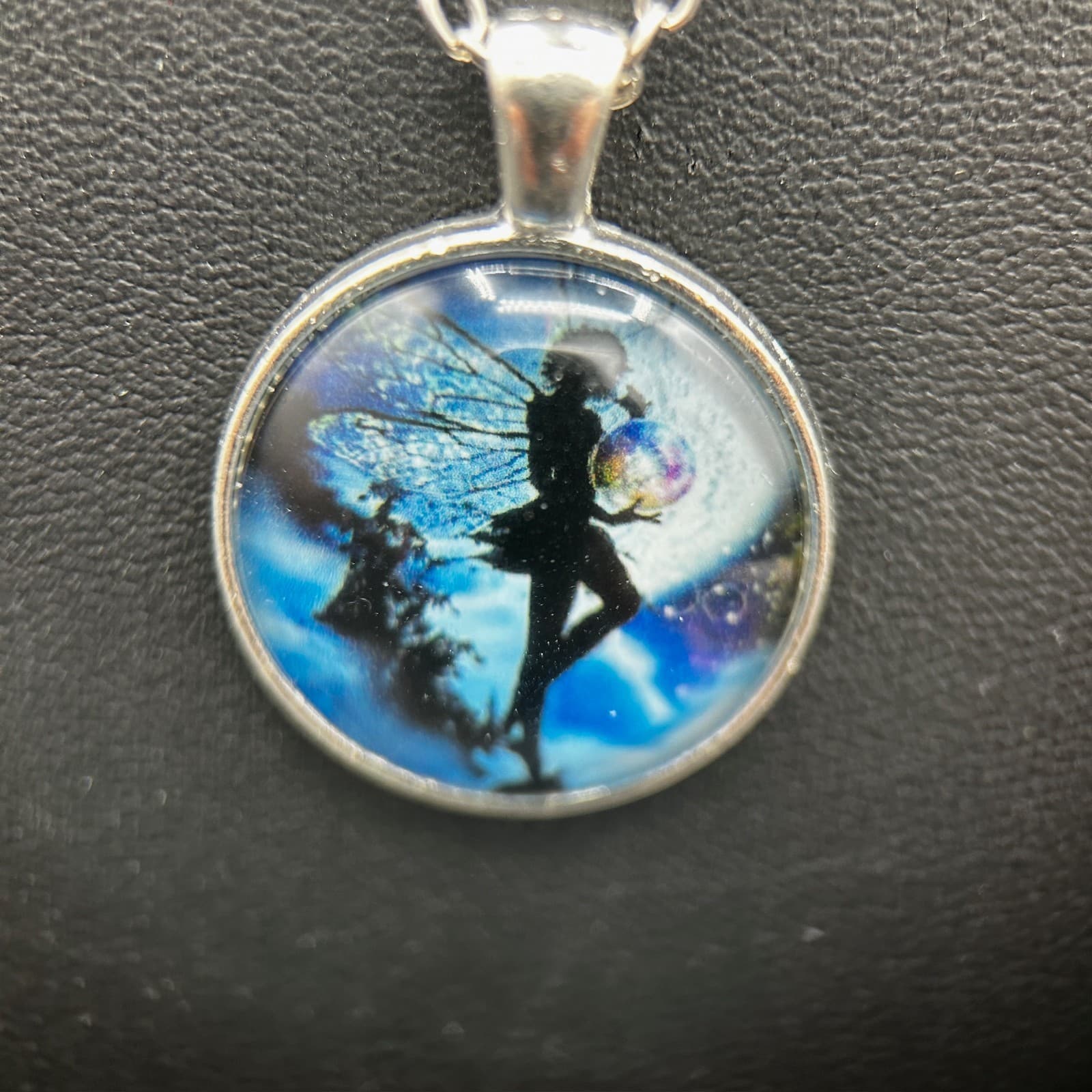 Vintage Silver Fairy Pendant Necklace Fantasy Moon Art - Thumbnail 2