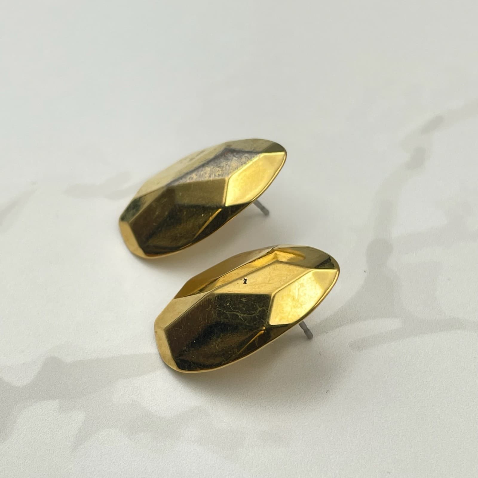 Vintage VTG Gold Tone Faceted Dome Stud Earrings Fashion Jewelry VGC - Thumbnail 3