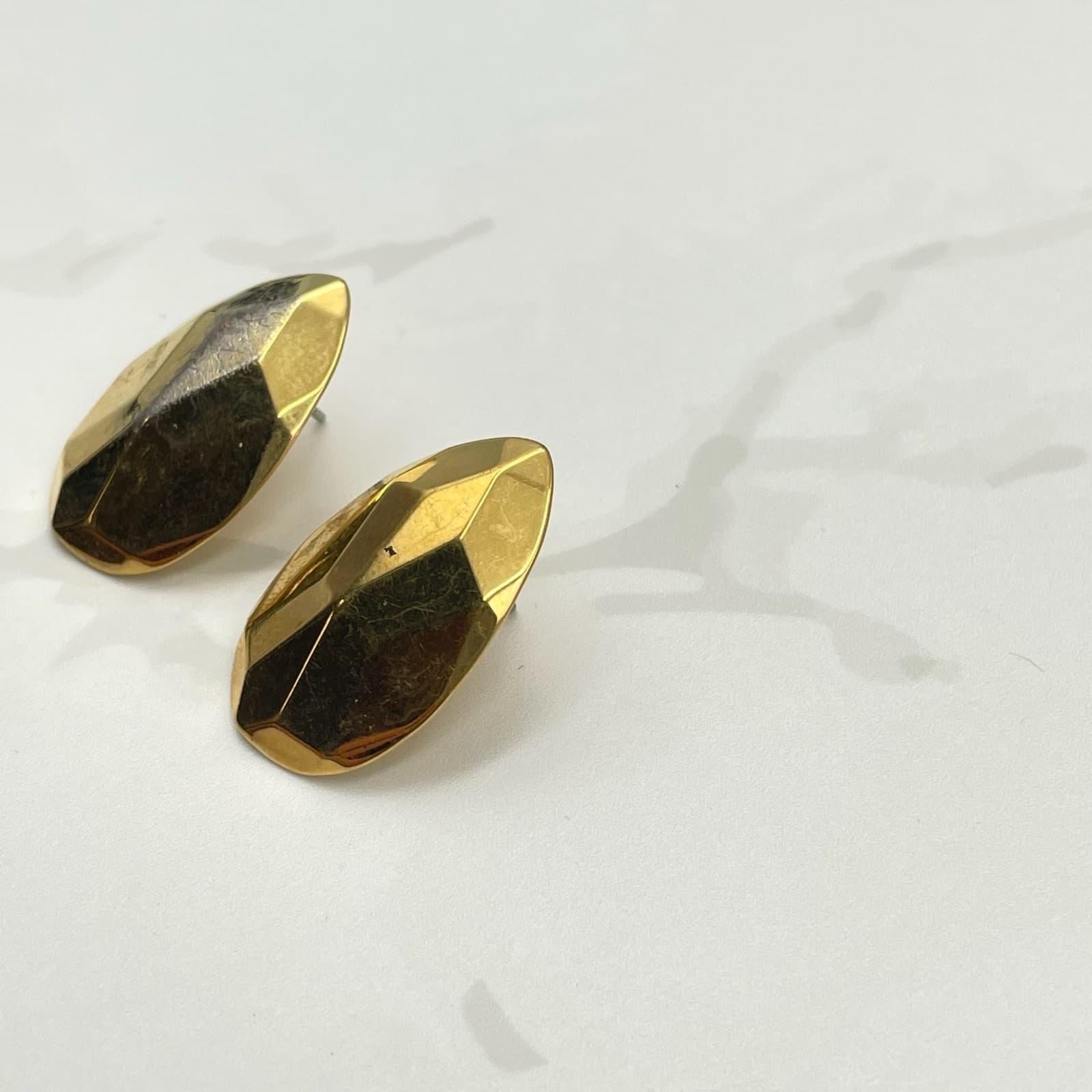 Vintage VTG Gold Tone Faceted Dome Stud Earrings Fashion Jewelry VGC - Thumbnail 2