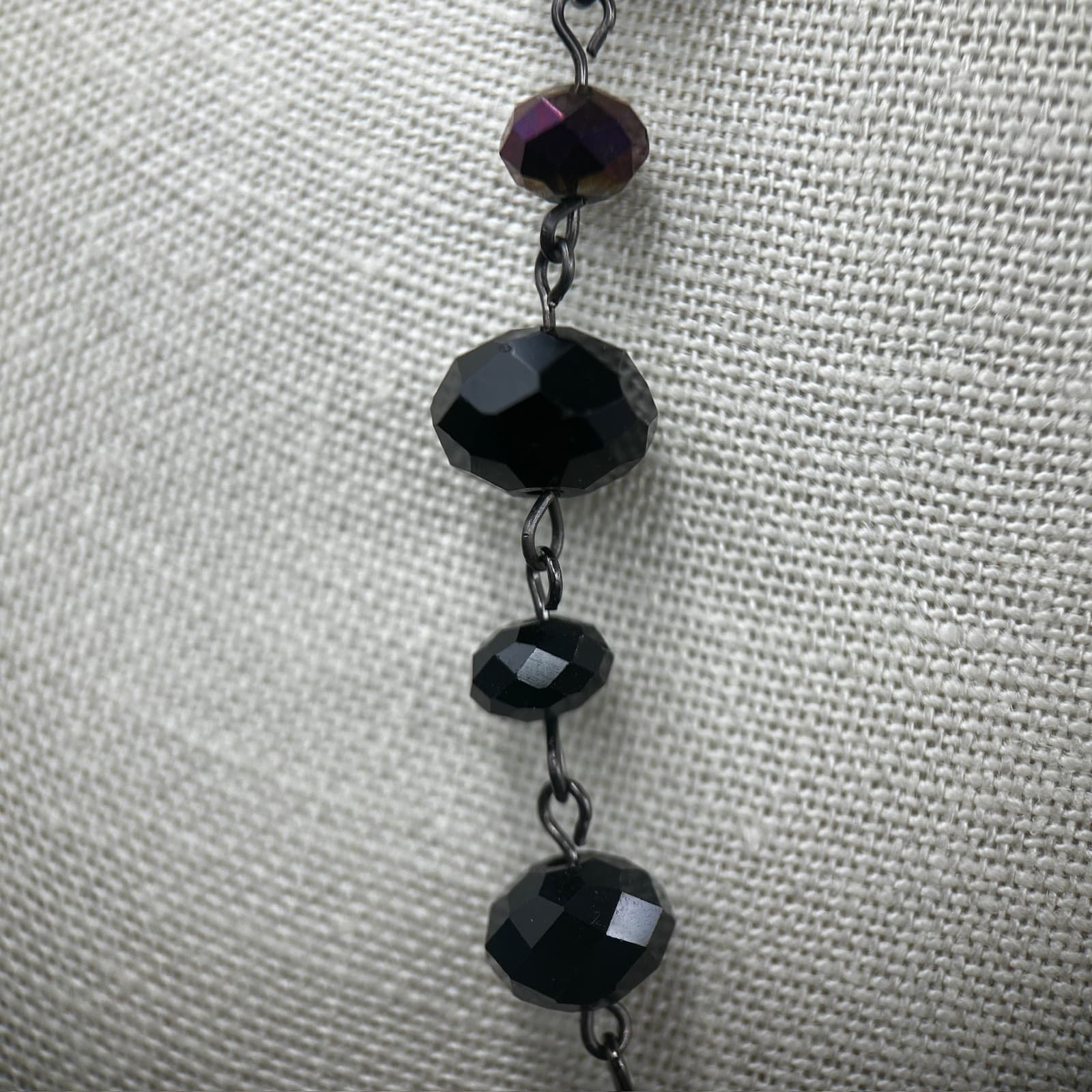 Vintage Black Beaded Chain Necklace Gothic Minimalist 21in - Thumbnail 4