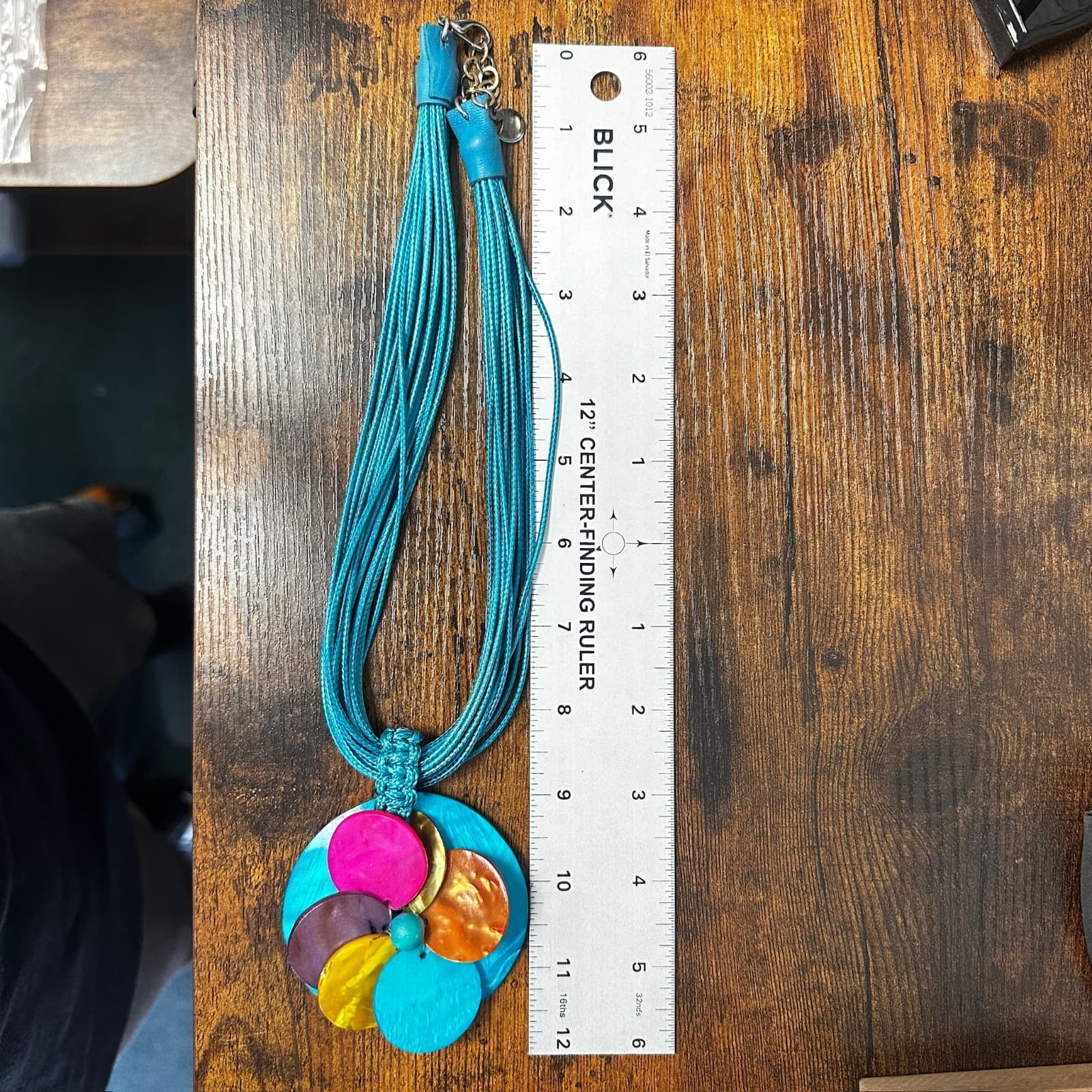 Boho Multicolor Shell Flower Pendant on Turquoise Cord Necklace - Thumbnail 6