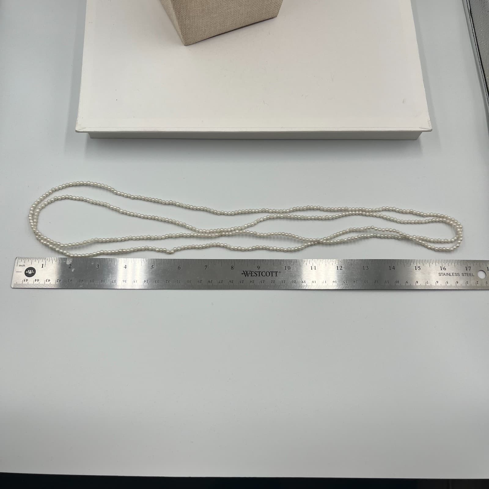 Vintage White Faux Pearl Necklace Long 32” Strand Costume Jewelry Wedding - Thumbnail 7