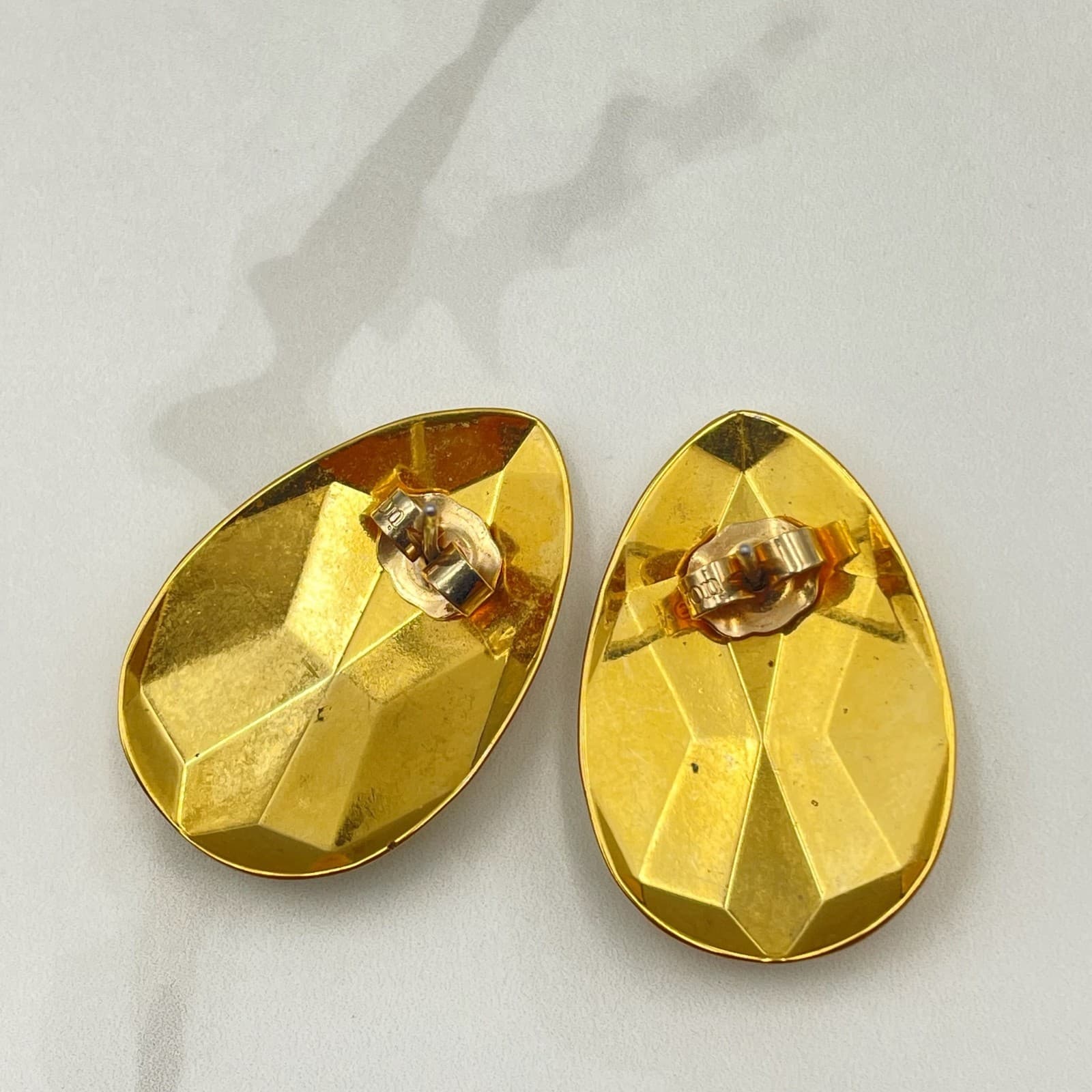 Vintage VTG Gold Tone Faceted Dome Stud Earrings Fashion Jewelry VGC - Thumbnail 5