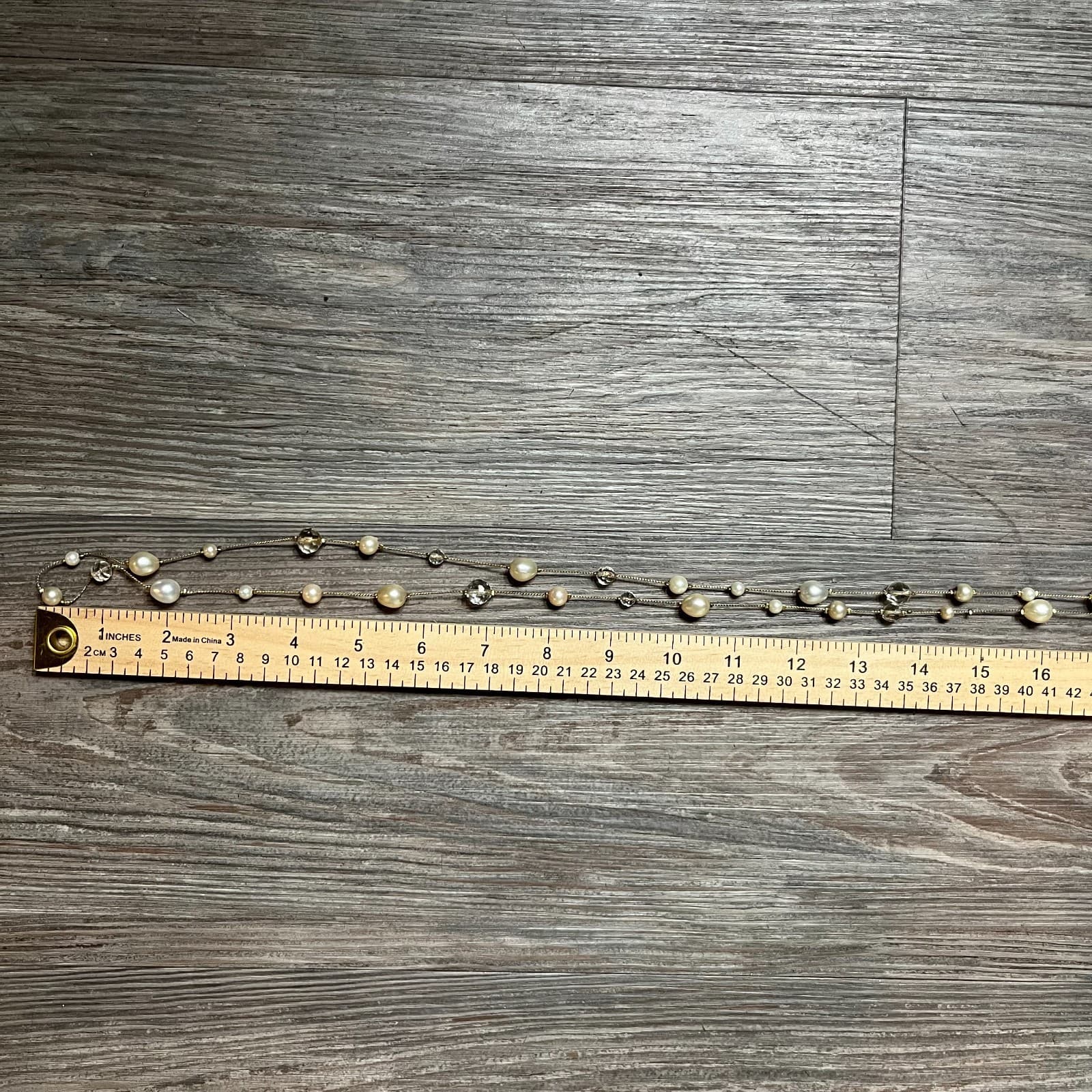 Vintage Pearl & Faceted Glass Bead Station Necklace Long Gold Tone Tin Cup 36" - Thumbnail 6