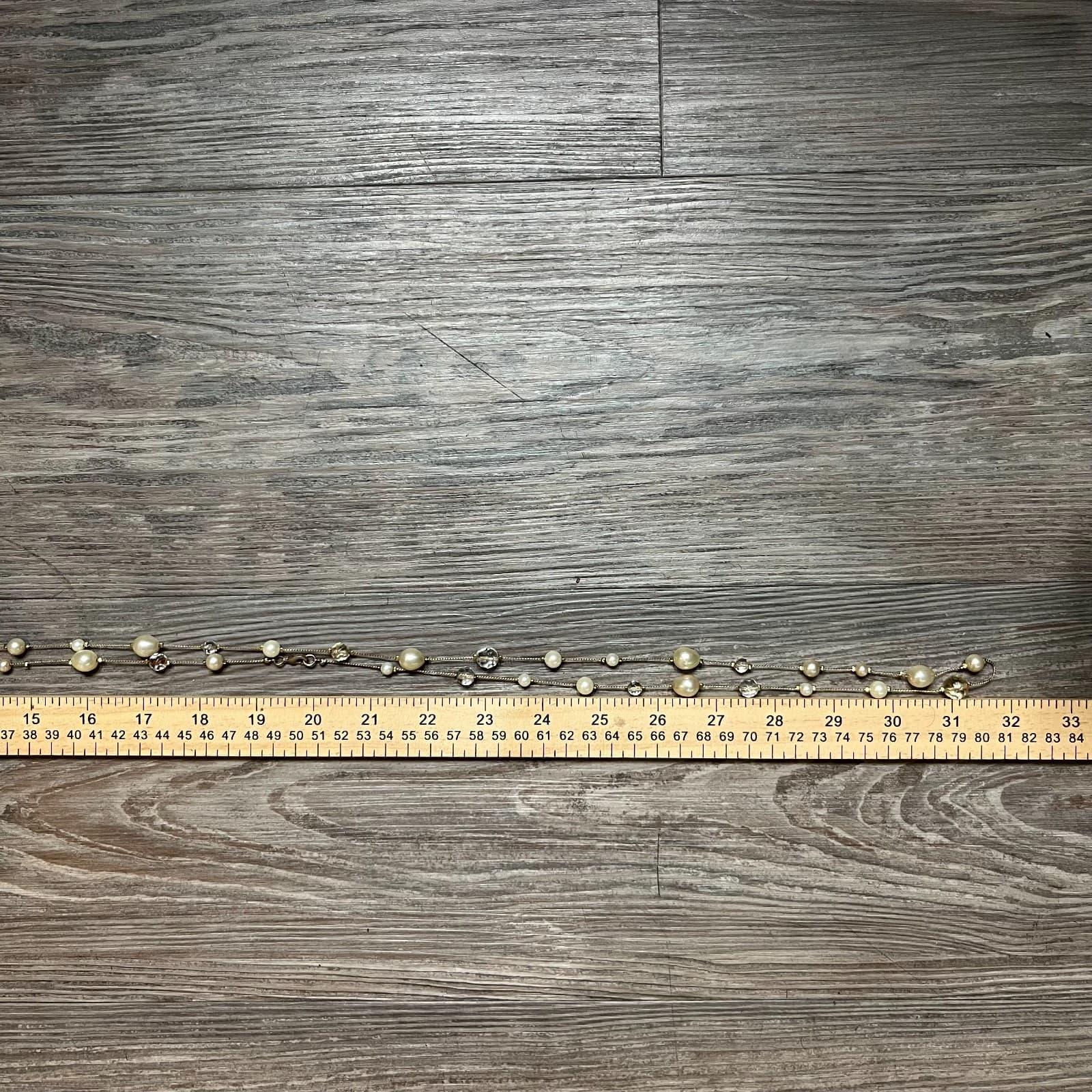 Vintage Pearl & Faceted Glass Bead Station Necklace Long Gold Tone Tin Cup 36" - Thumbnail 7