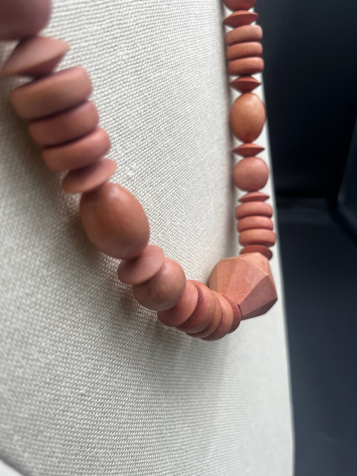 Vintage Wooden Bead Necklace Chunky Statement Natural Wood - Thumbnail 2