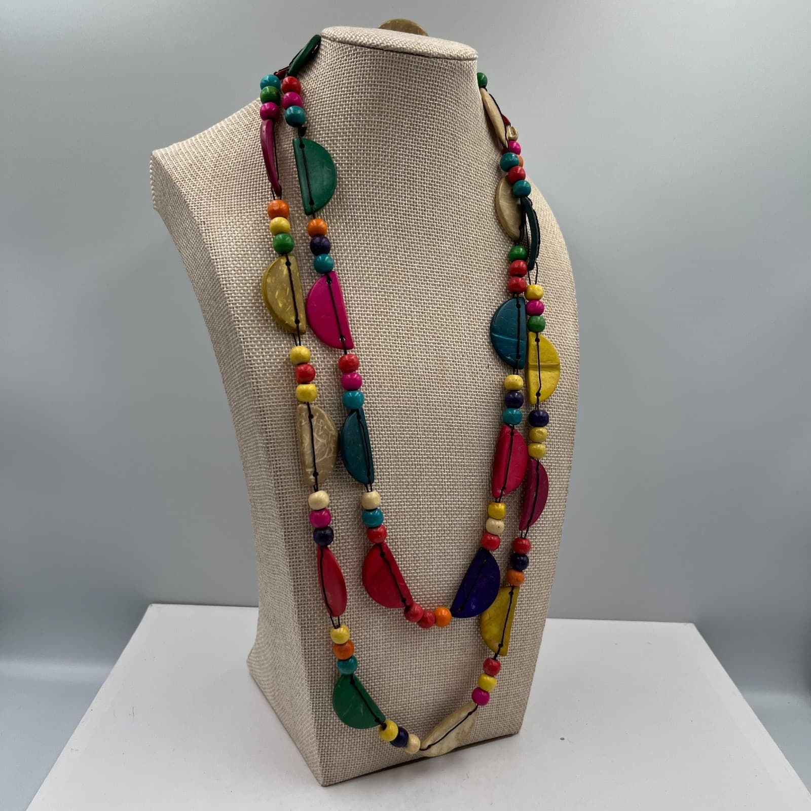 Vintage Tagua Nut Necklace Vegetable Ivory Boho Beaded Statement Artisan Tribal - Thumbnail 4