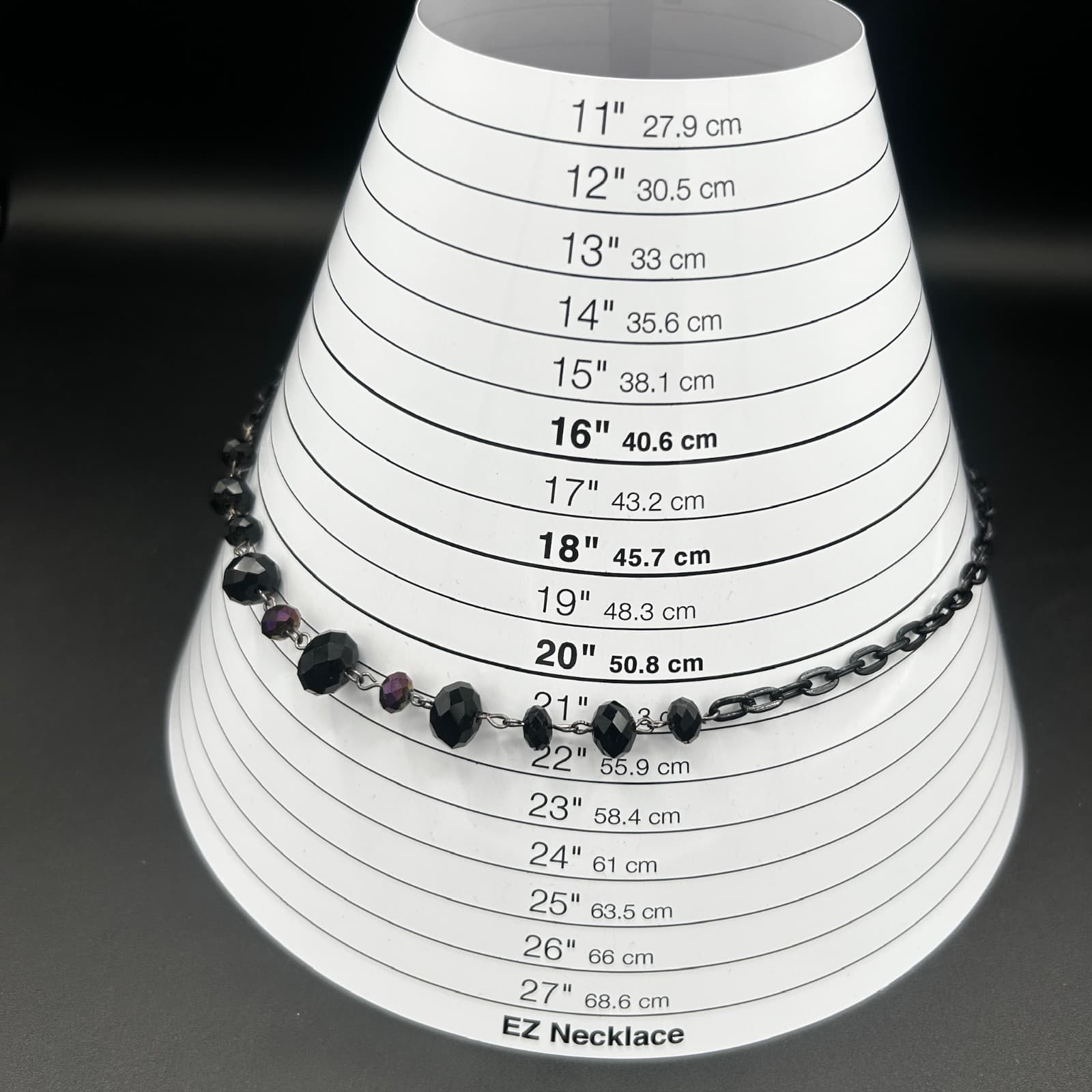 Vintage Black Beaded Chain Necklace Gothic Minimalist 21in - Thumbnail 2