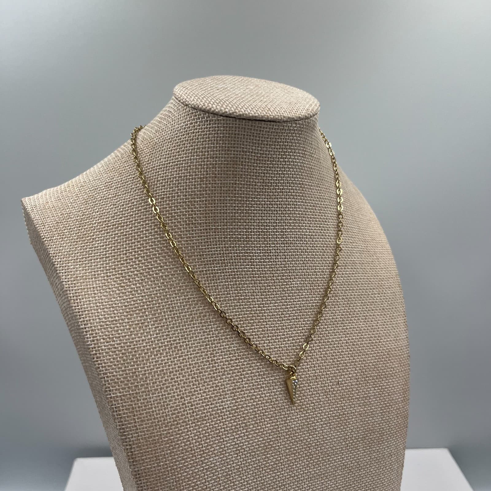 Gold Pave Spike Pendant Necklace Dainty Dagger Triangle Charm Edgy Layering Gift - Thumbnail 4